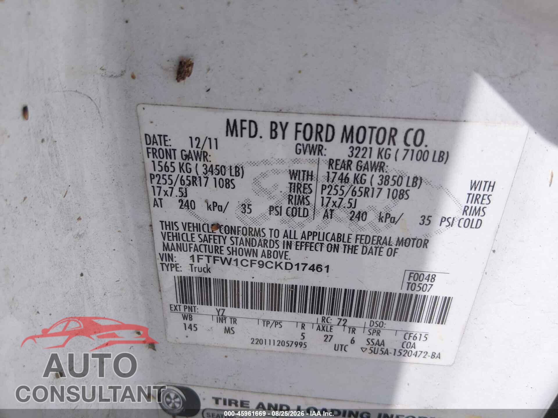 FORD F-150 2012 - 1FTFW1CF9CKD17461