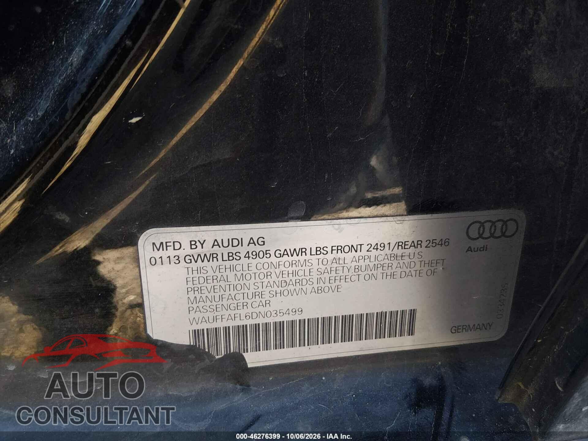 AUDI A4 2013 - WAUFFAFL6DN035499