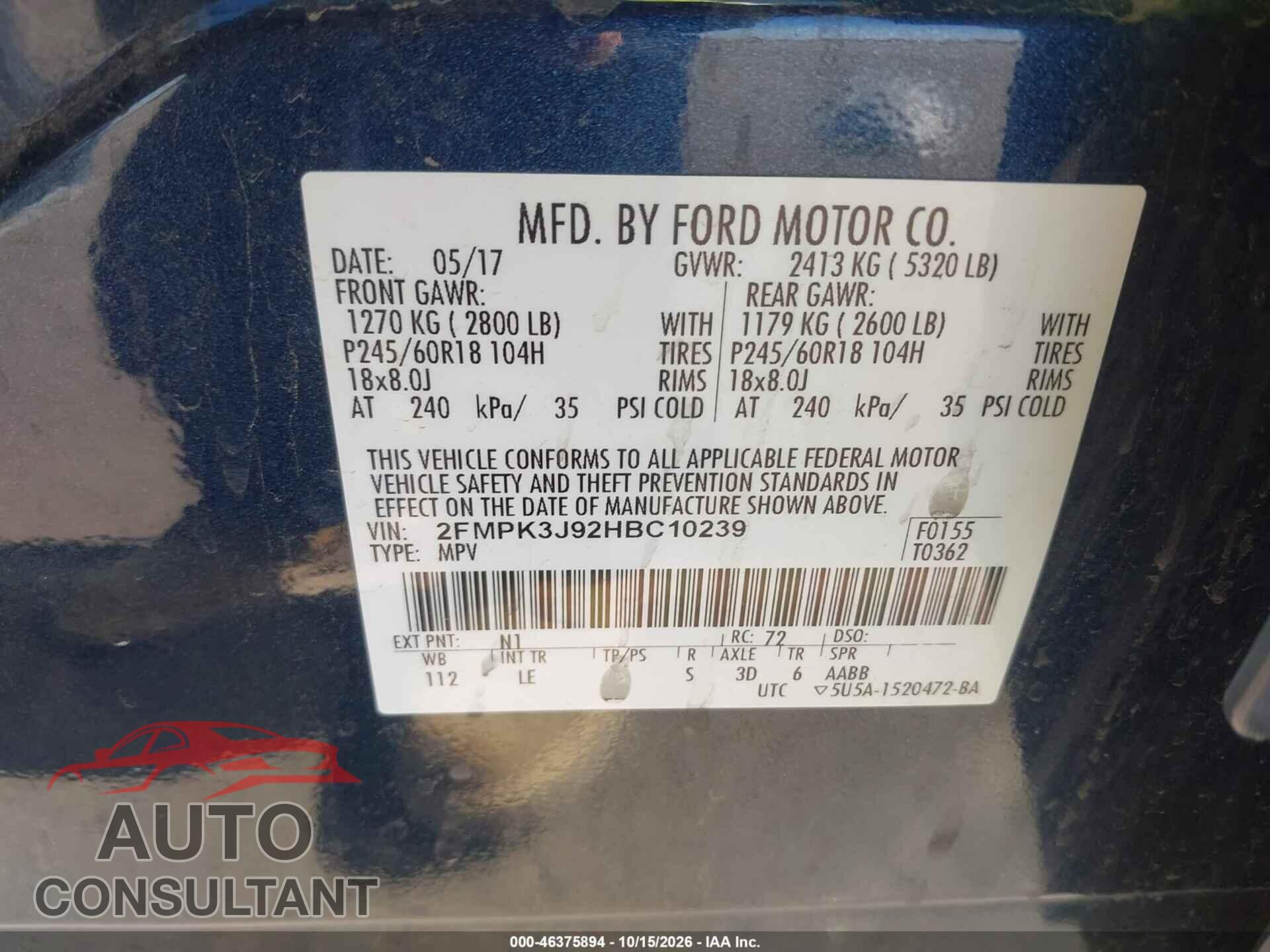 FORD EDGE 2017 - 2FMPK3J92HBC10239