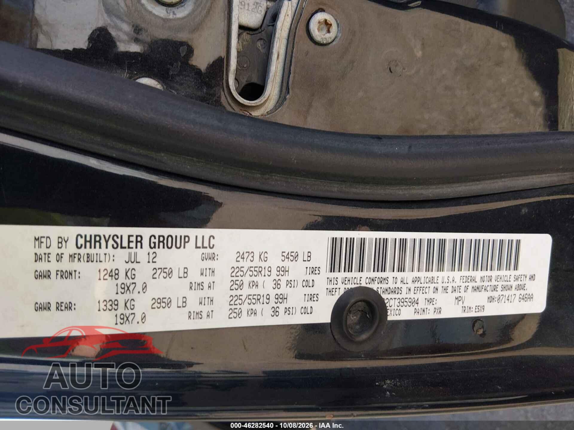 DODGE JOURNEY 2012 - 3C4PDCBG2CT395904