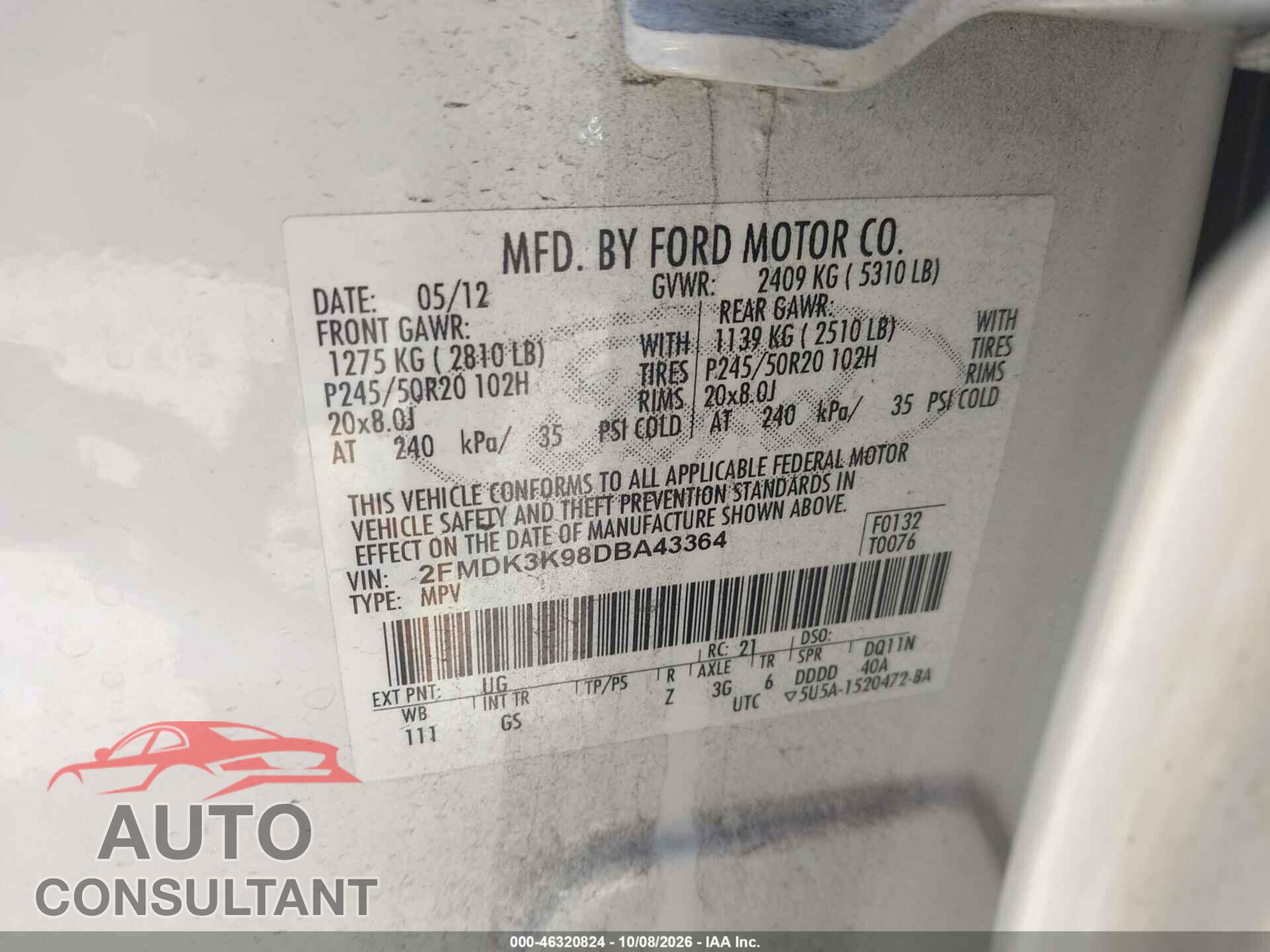 FORD EDGE 2013 - 2FMDK3K98DBA43364