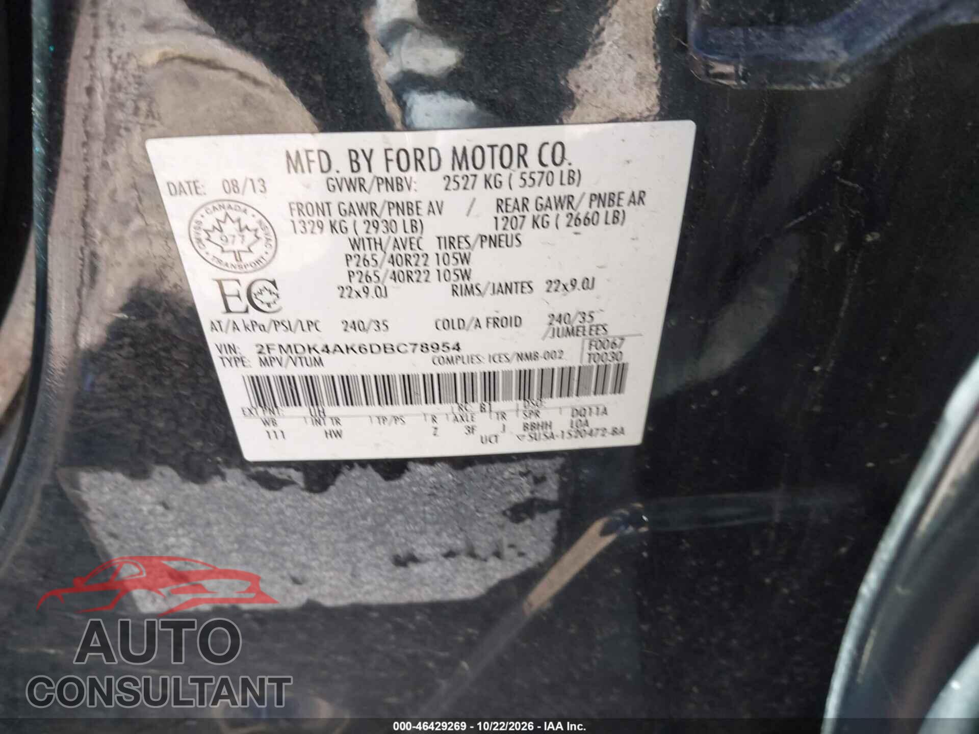 FORD EDGE 2013 - 2FMDK4AK6DBC78954