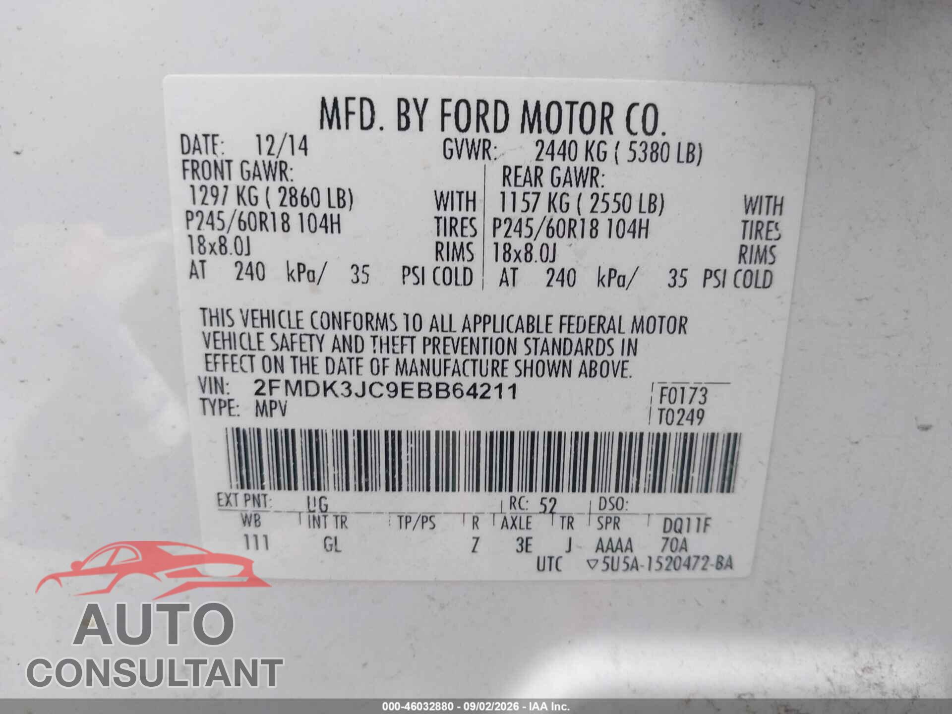 FORD EDGE 2014 - 2FMDK3JC9EBB64211