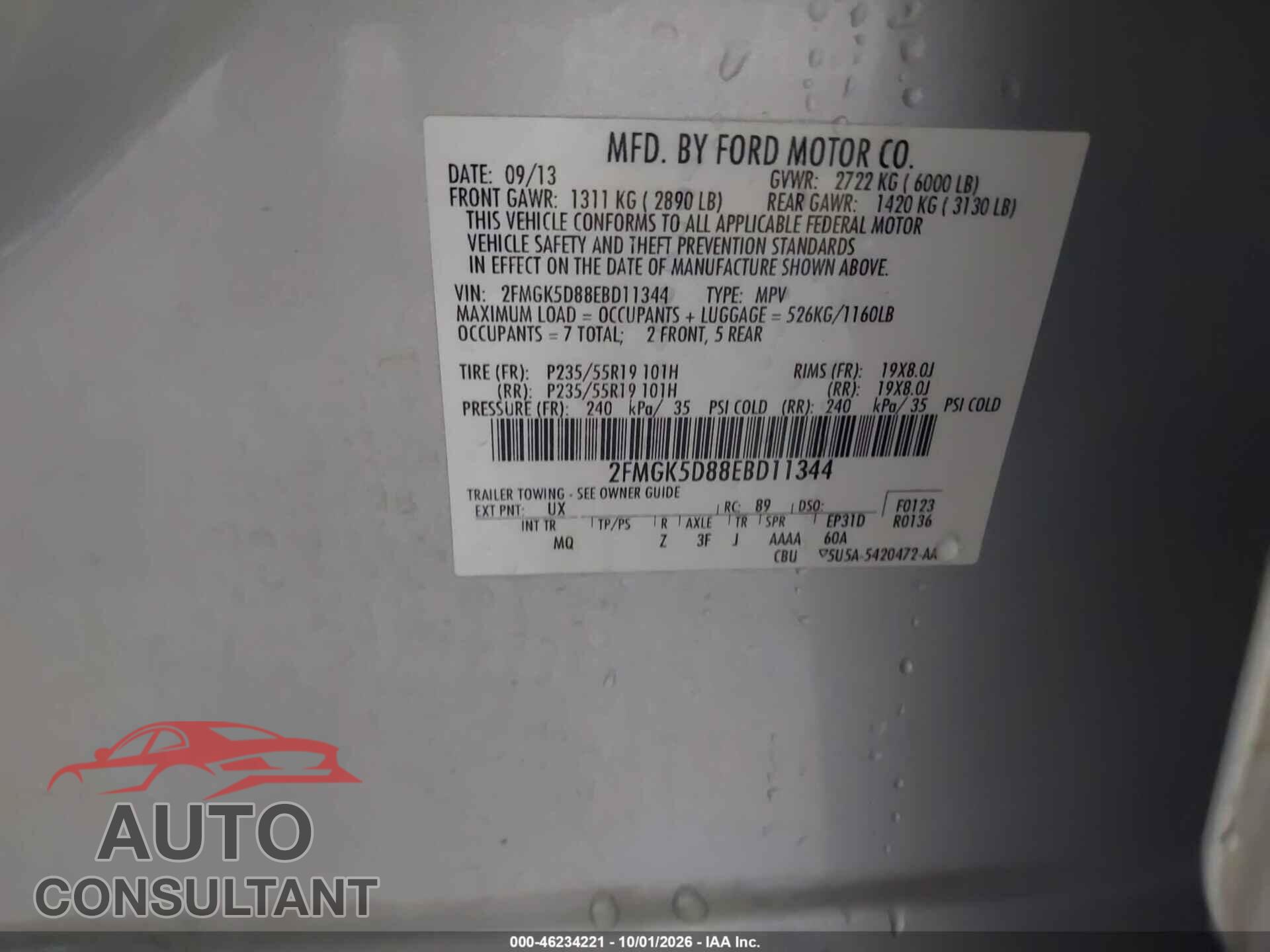 FORD FLEX 2014 - 2FMGK5D88EBD11344