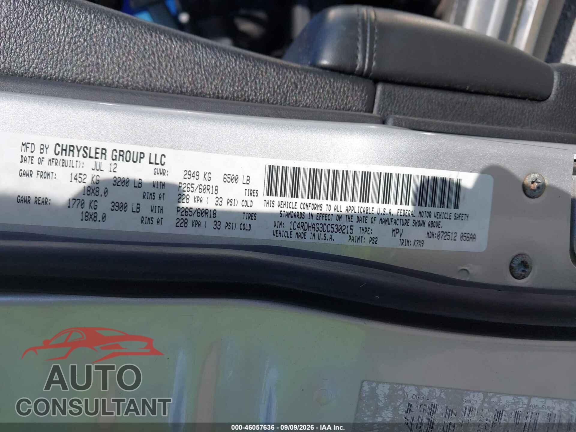 DODGE DURANGO 2013 - 1C4RDHAG3DC530215