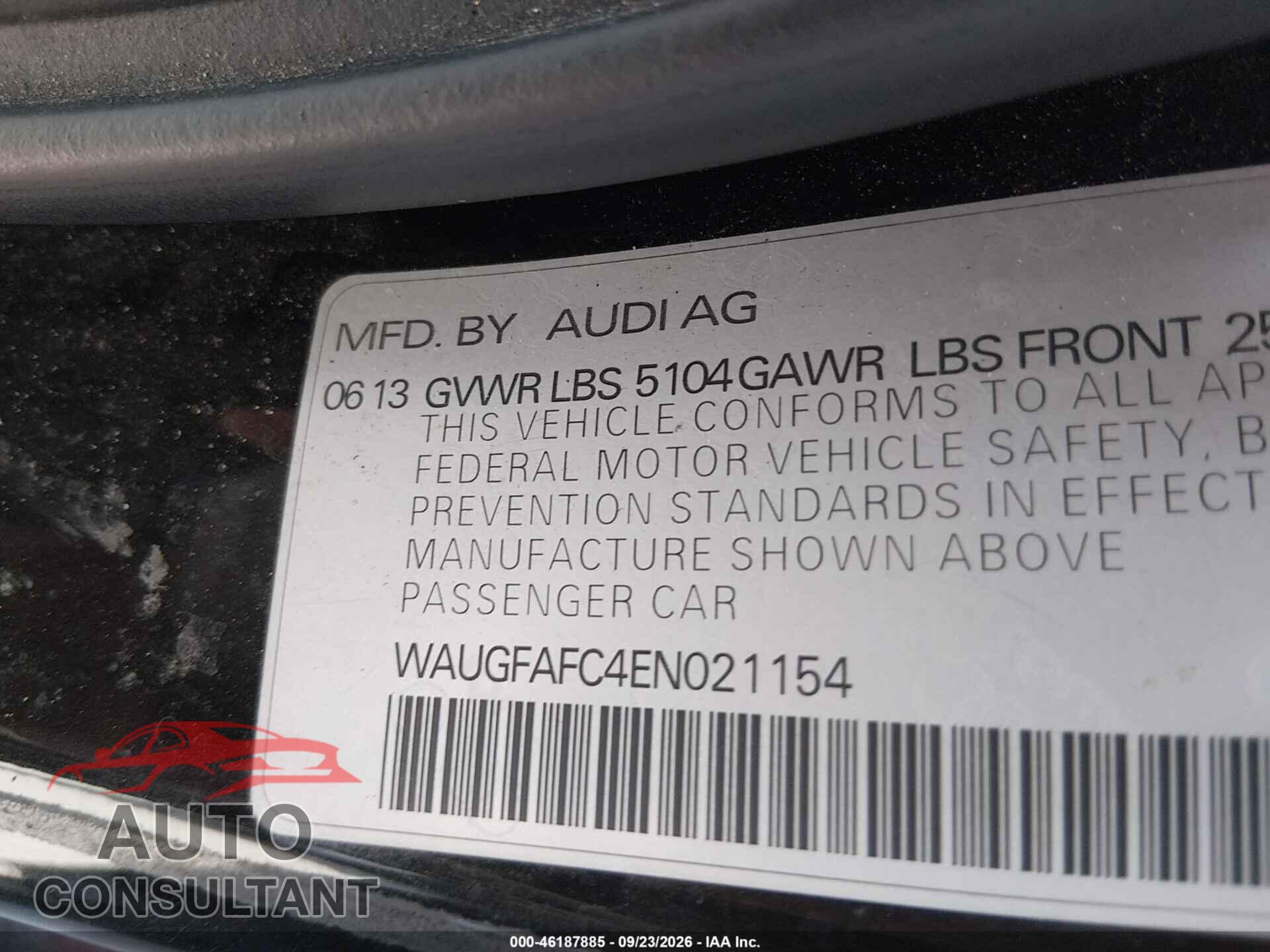 AUDI A6 2014 - WAUGFAFC4EN021154