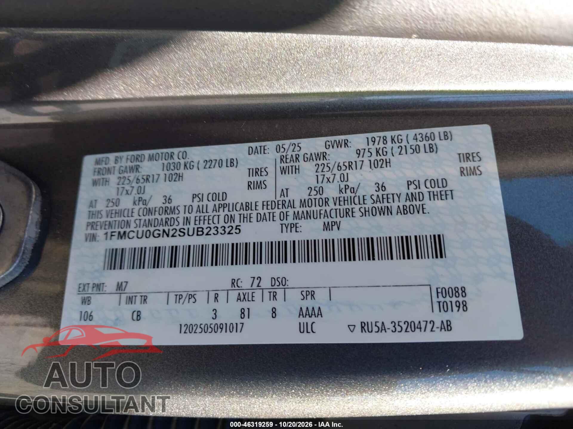 FORD ESCAPE 2025 - 1FMCU0GN2SUB23325