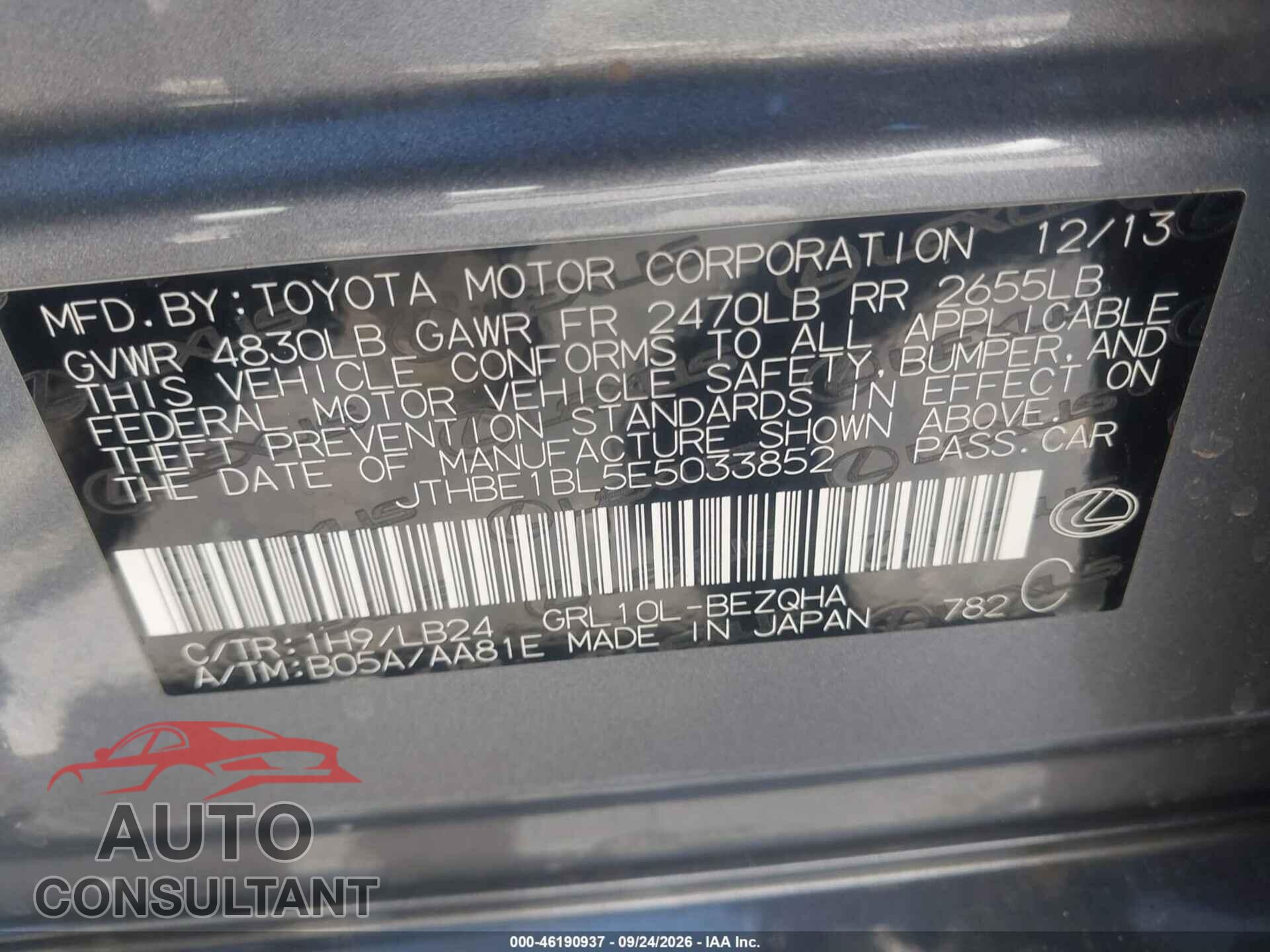 LEXUS GS 350 2014 - JTHBE1BL5E5033852