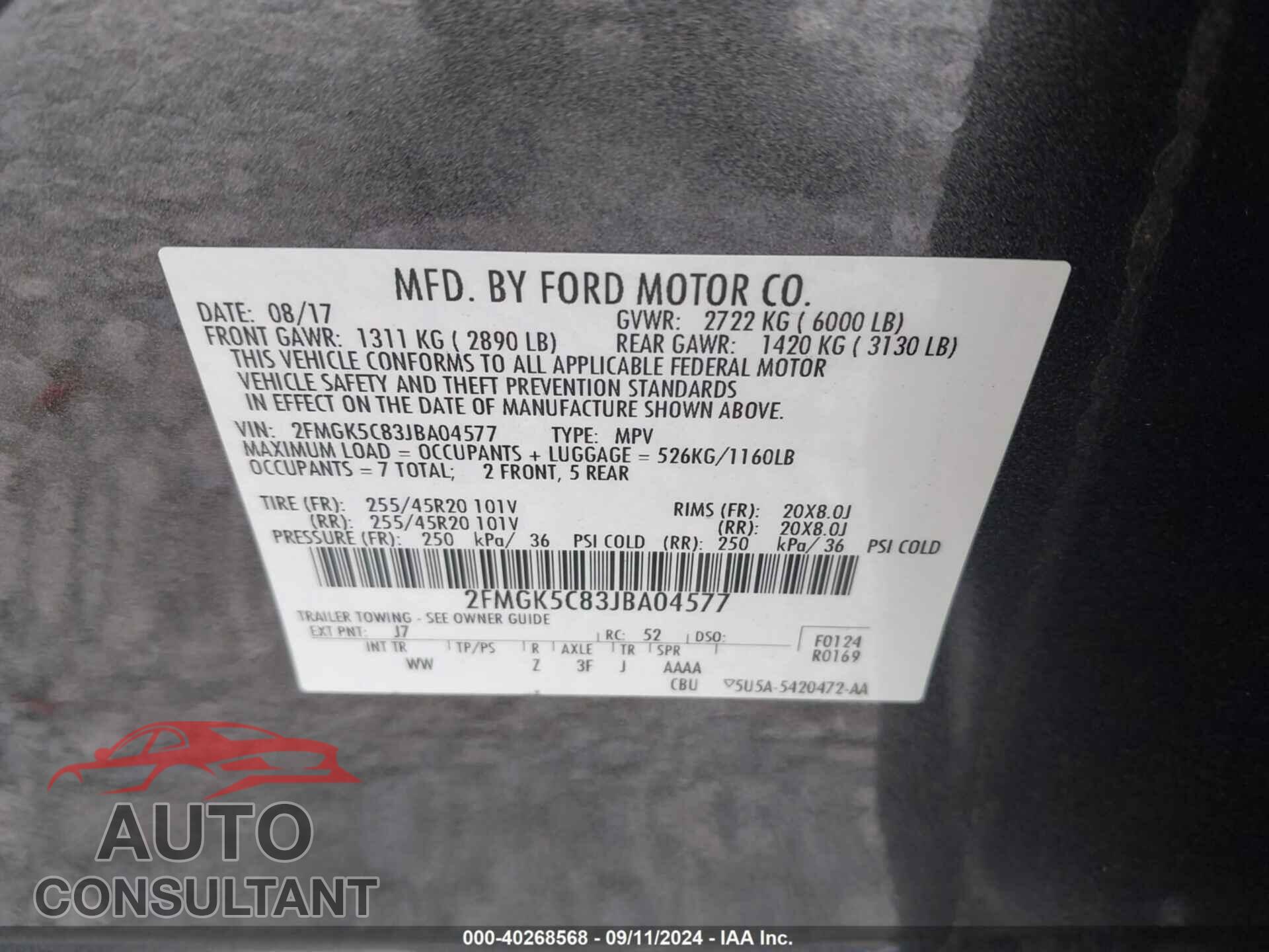FORD FLEX 2018 - 2FMGK5C83JBA04577