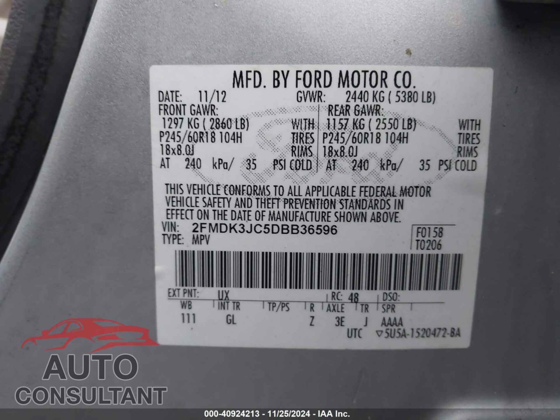 FORD EDGE 2013 - 2FMDK3JC5DBB36596