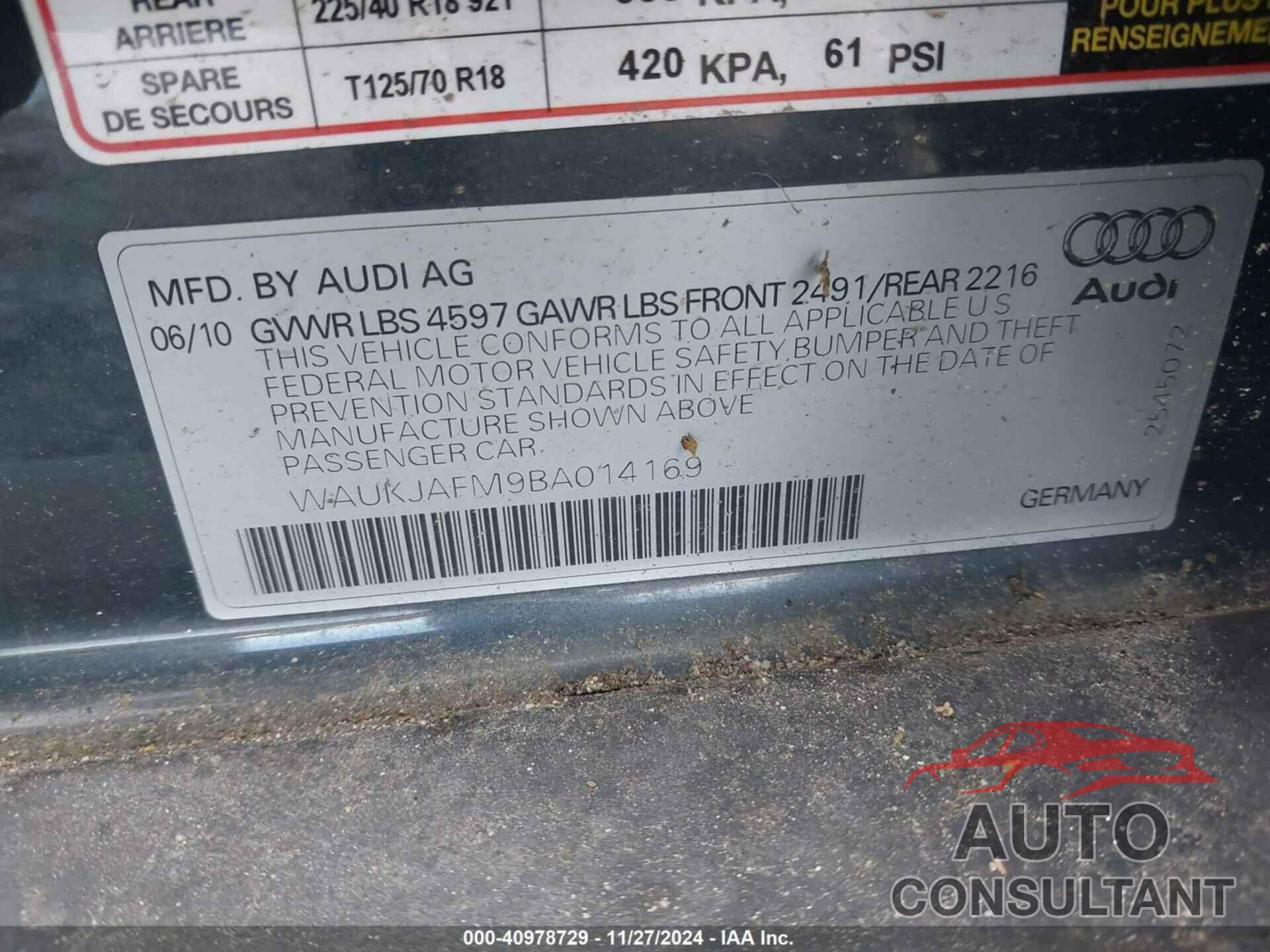 AUDI A3 2011 - WAUKJAFM9BA014169