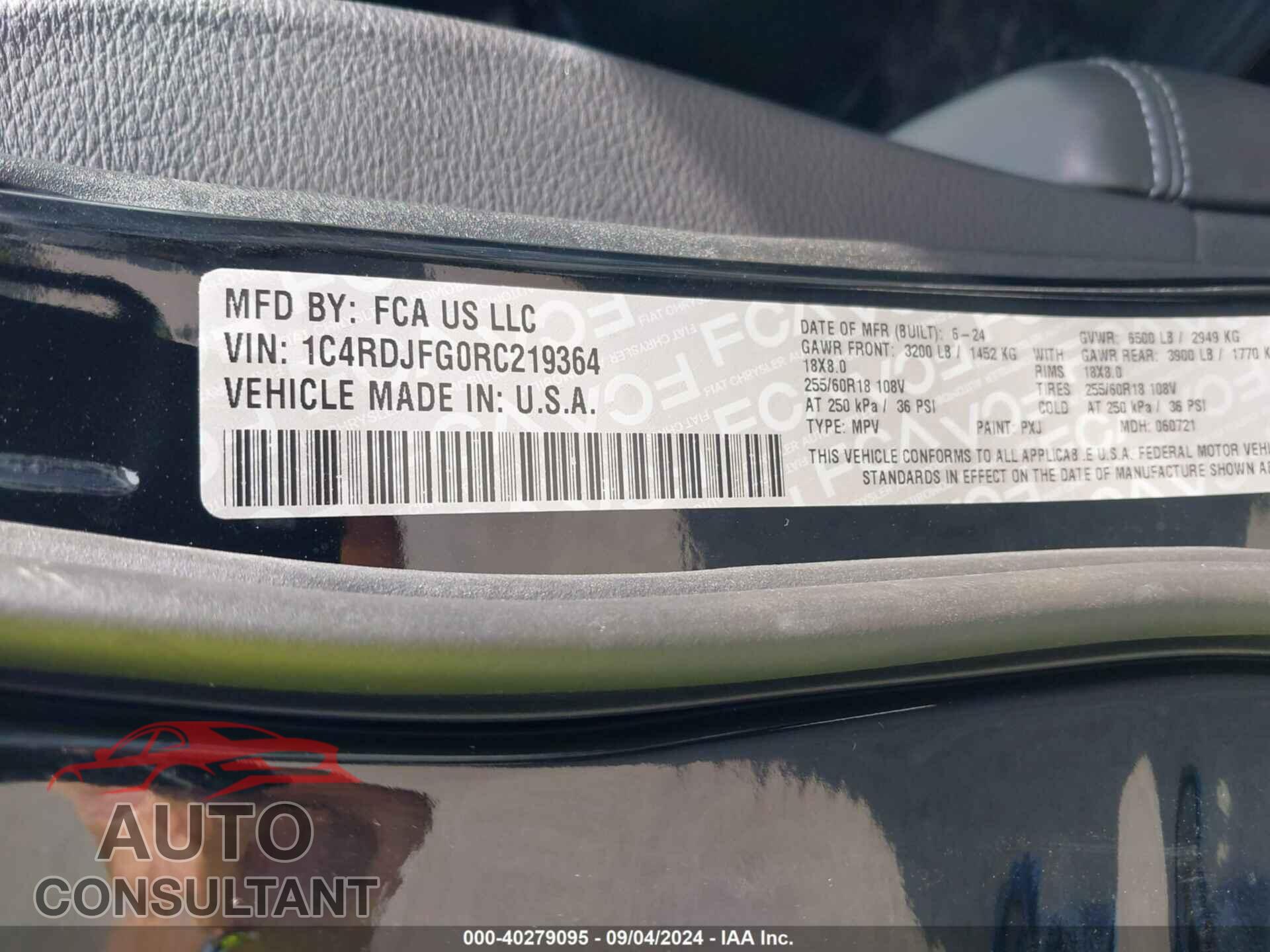 DODGE DURANGO 2024 - 1C4RDJFG0RC219364