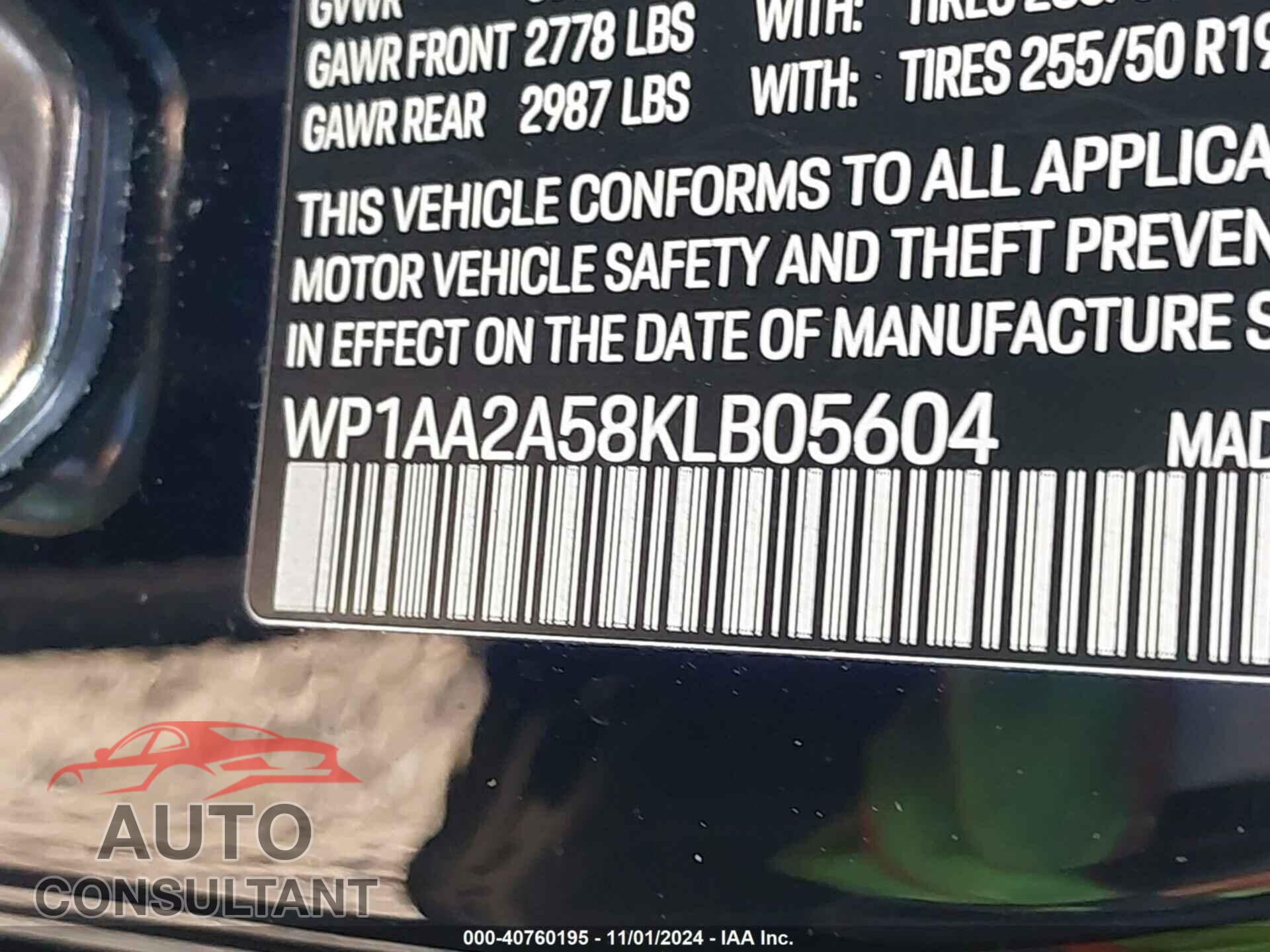 PORSCHE MACAN 2019 - WP1AA2A58KLB05604