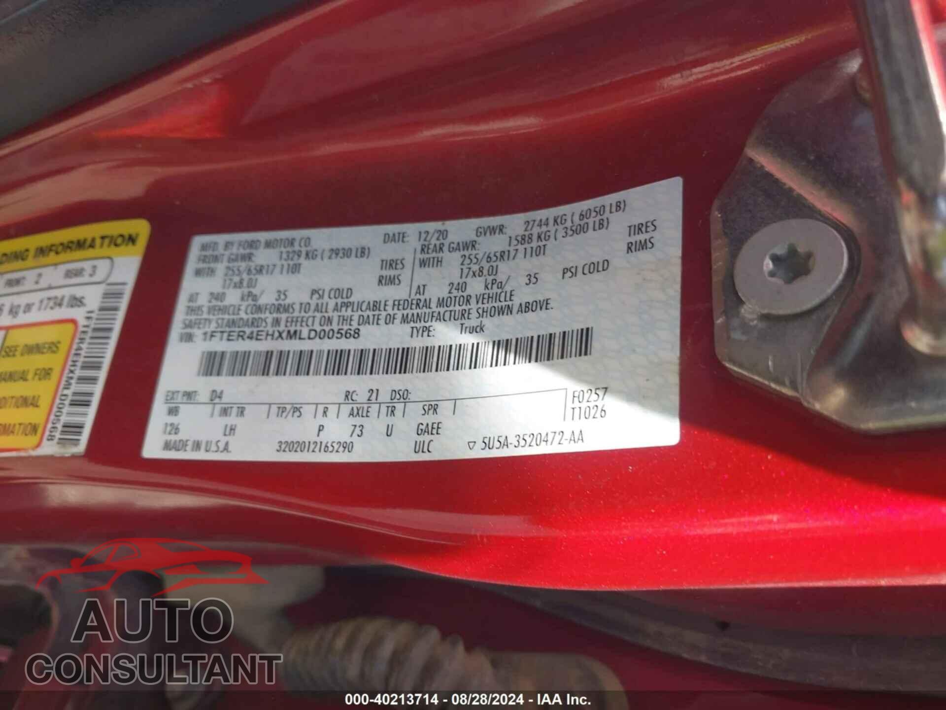 FORD RANGER 2021 - 1FTER4EHXMLD00568