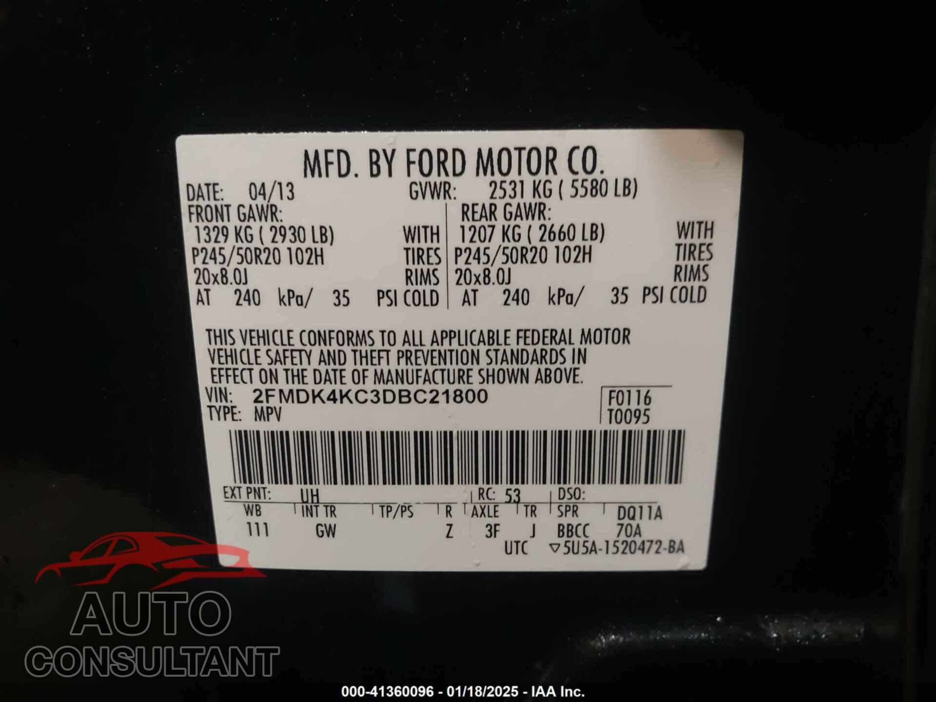 FORD EDGE 2013 - 2FMDK4KC3DBC21800