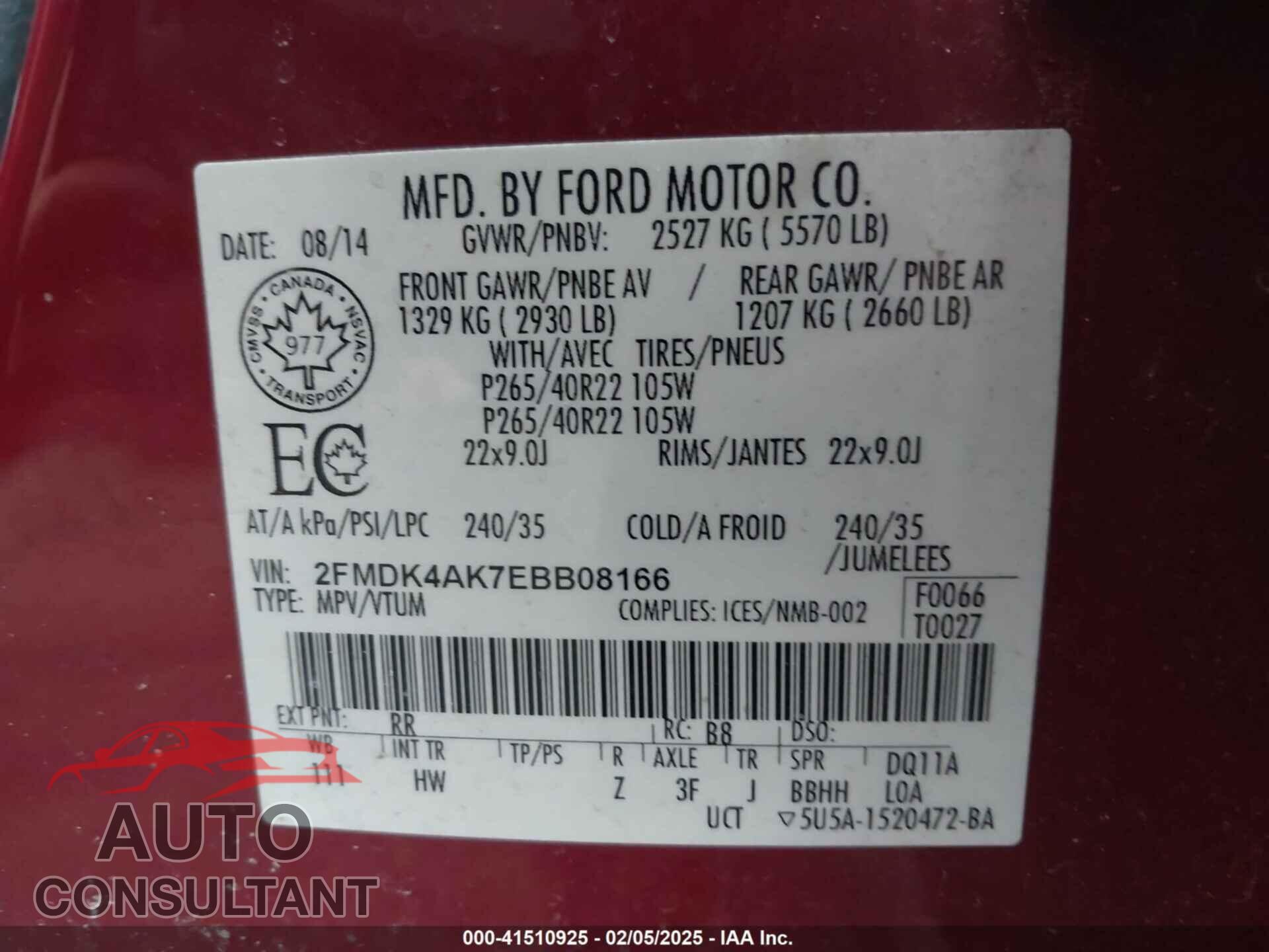 FORD EDGE 2014 - 2FMDK4AK7EBB08166