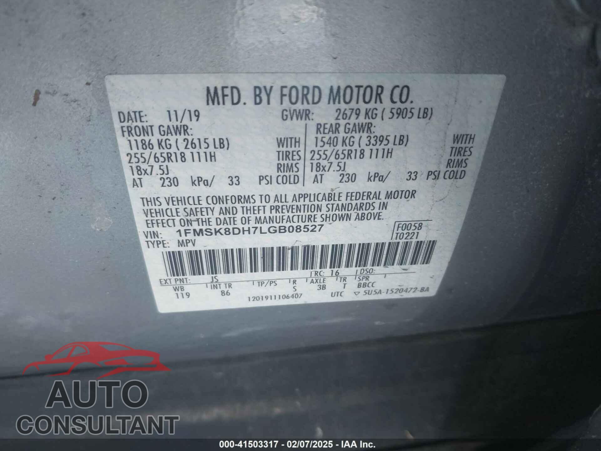 FORD EXPLORER 2020 - 1FMSK8DH7LGB08527