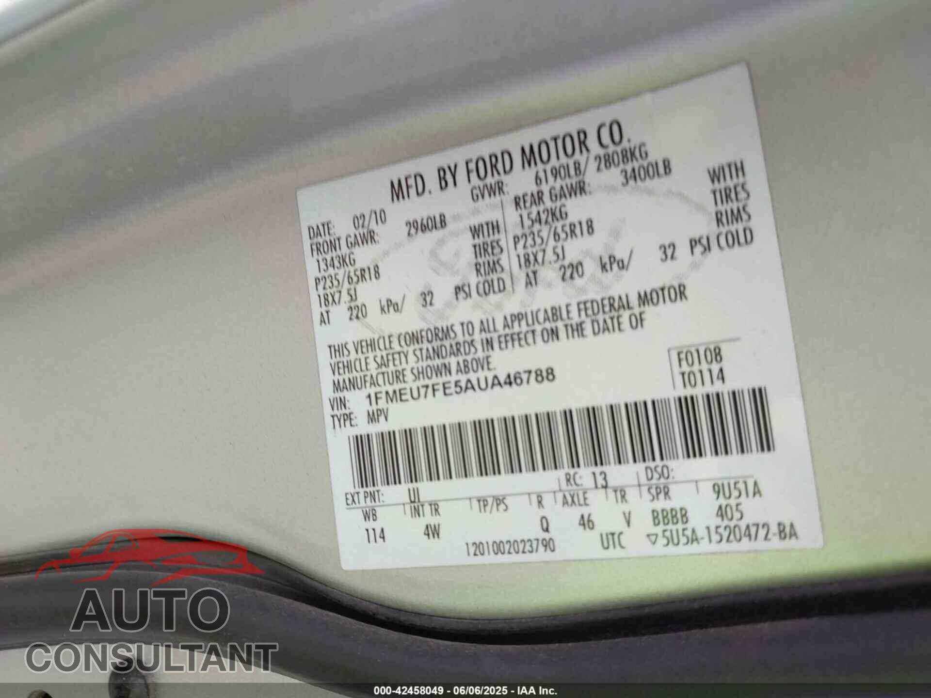 FORD EXPLORER 2010 - 1FMEU7FE5AUA46788