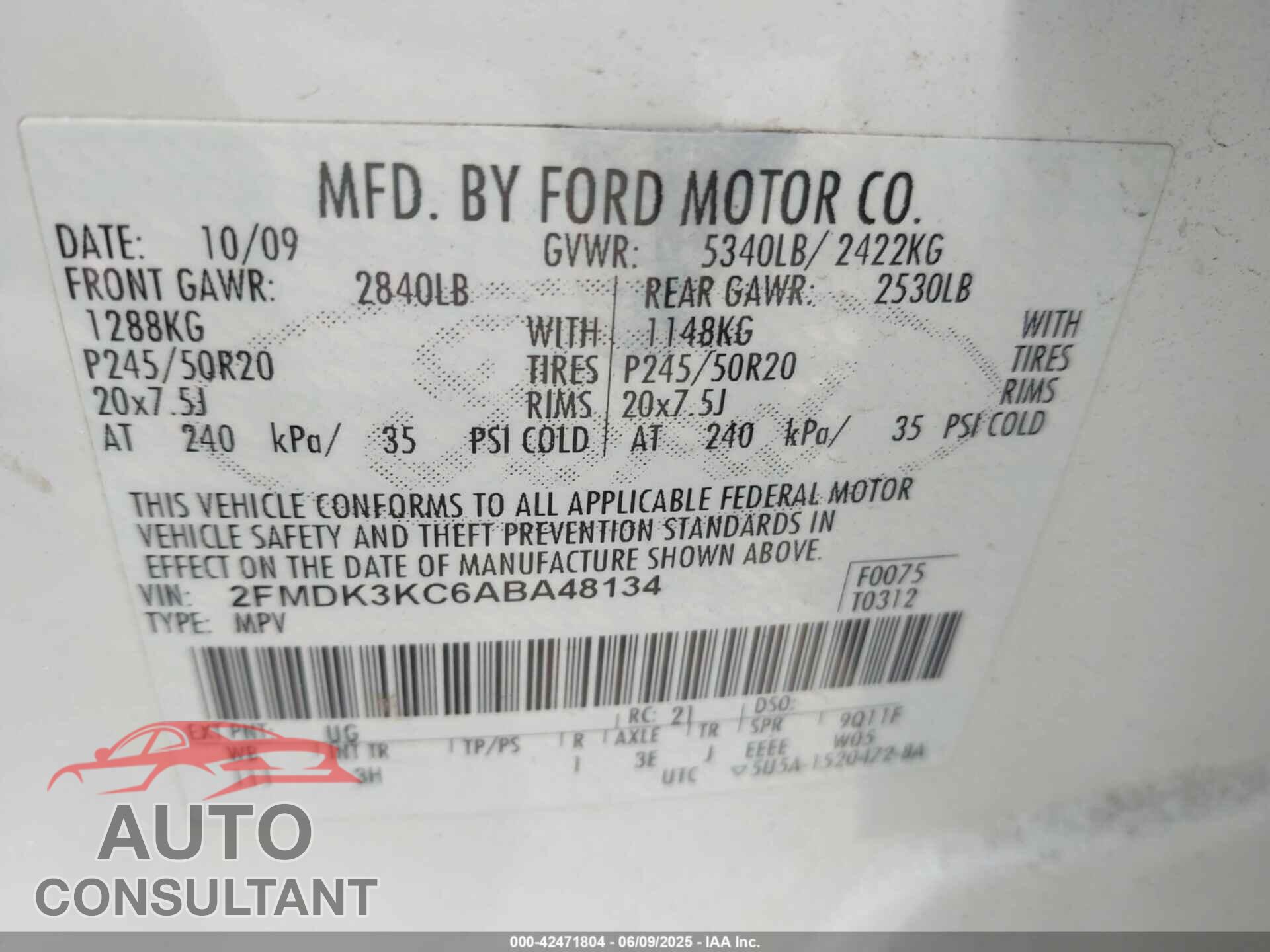 FORD EDGE 2010 - 2FMDK3KC6ABA48134