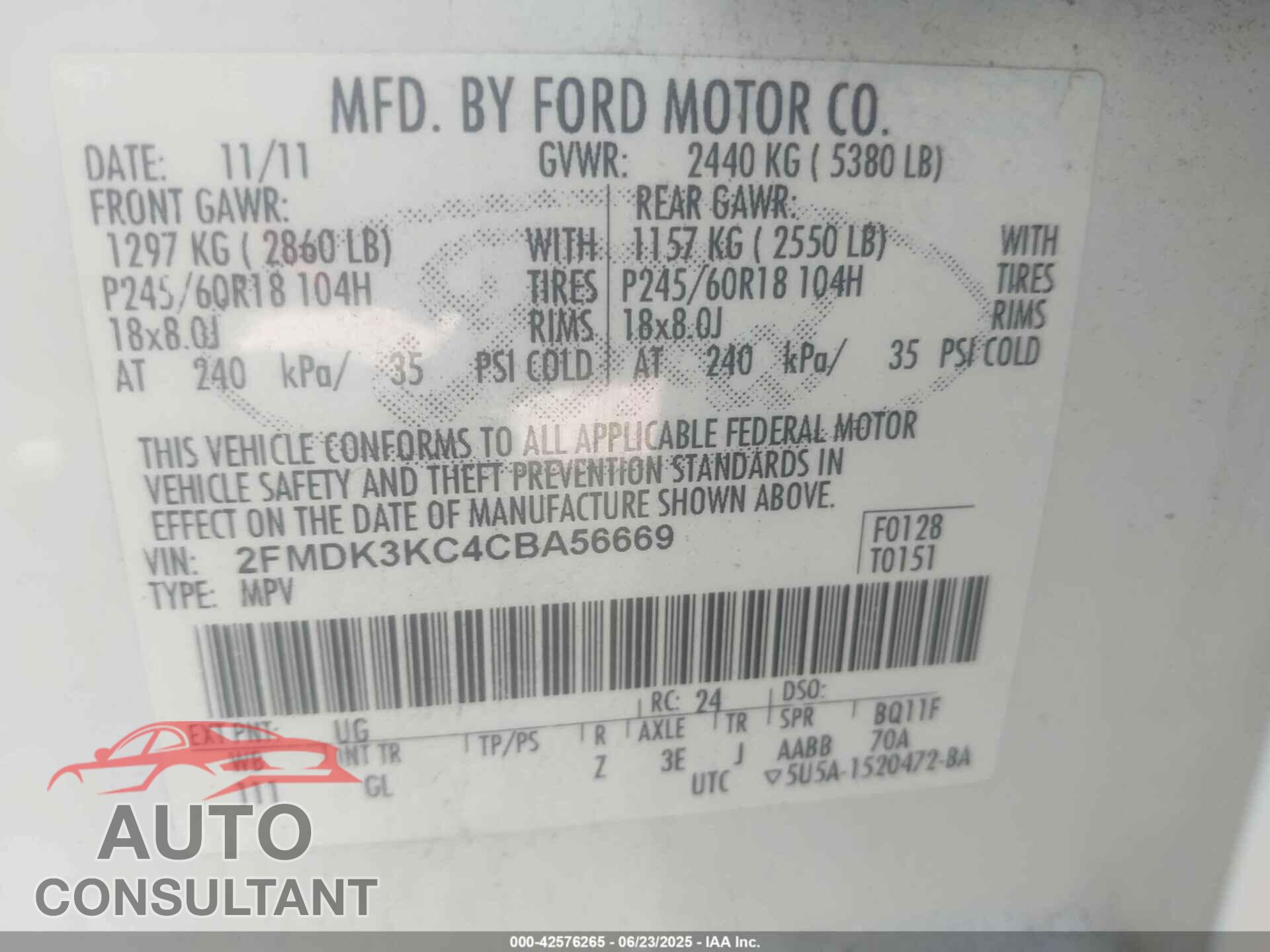 FORD EDGE 2012 - 2FMDK3KC4CBA56669