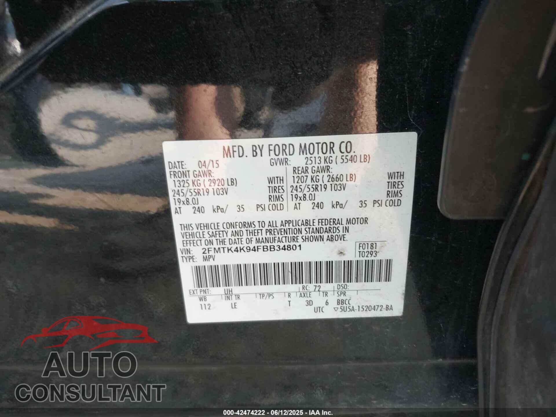 FORD EDGE 2015 - 2FMTK4K94FBB34801