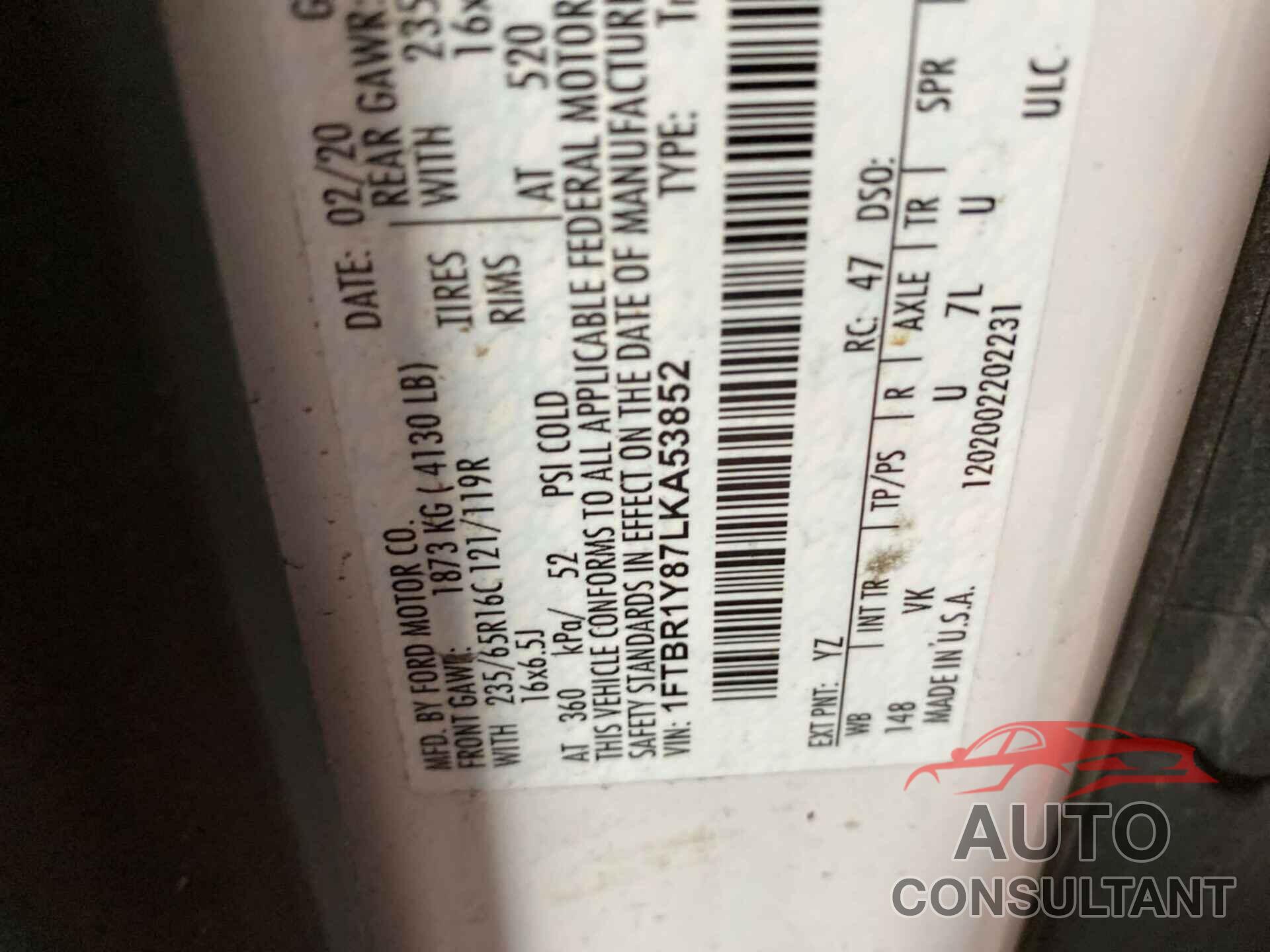 FORD TRANSIT 2020 - 1FTBR1Y87LKA53852