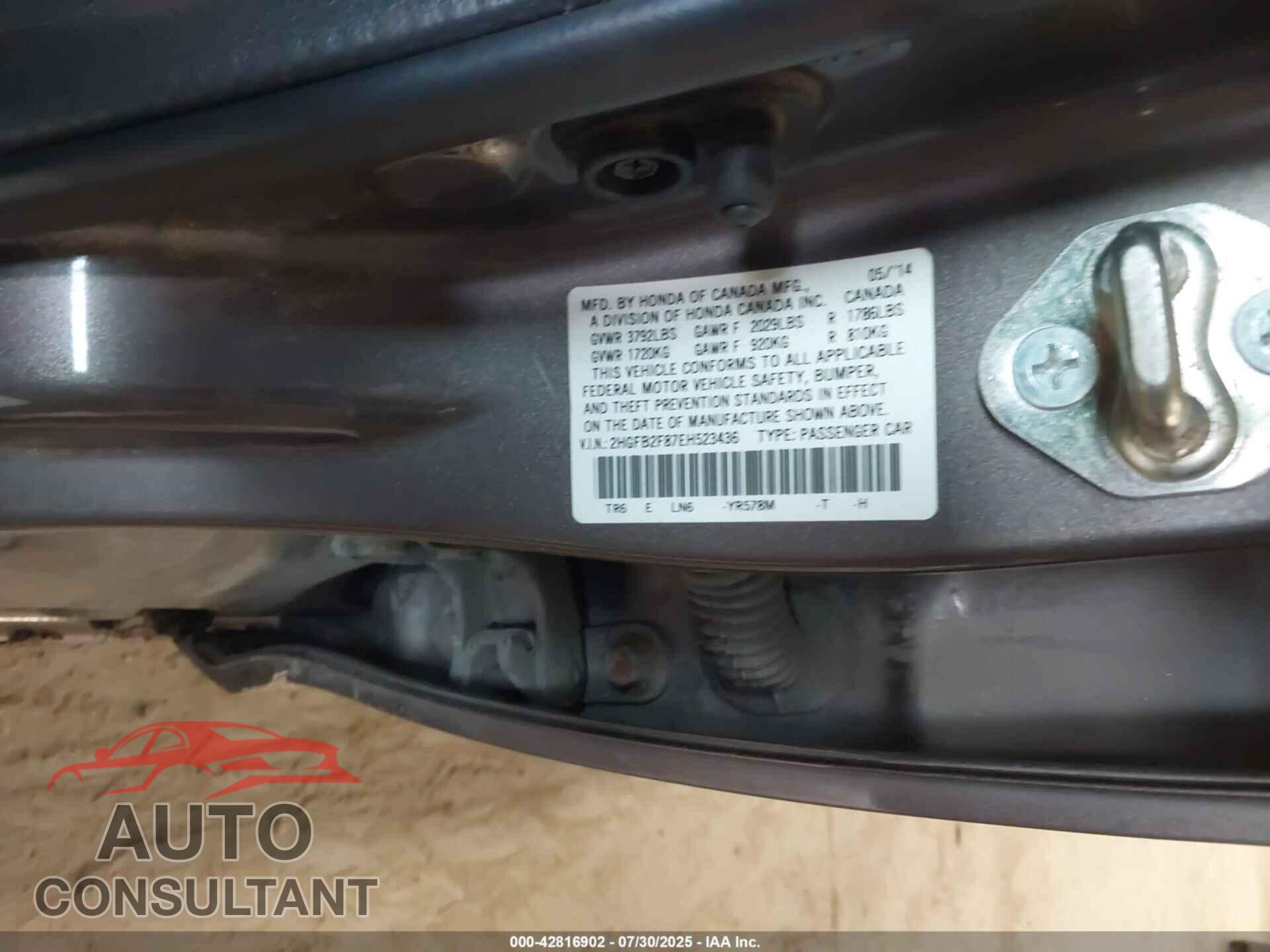 HONDA CIVIC 2014 - 2HGFB2F87EH523436