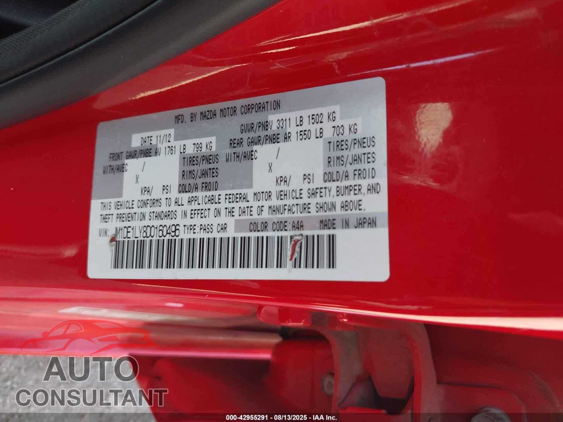 MAZDA MAZDA2 2013 - JM1DE1LY8D0160496