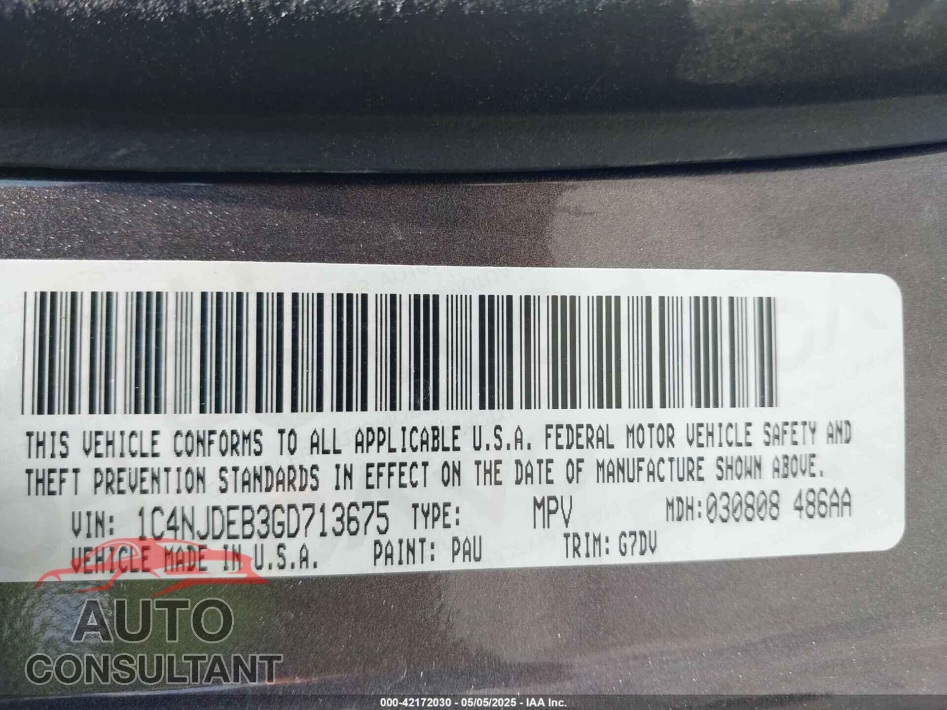 JEEP COMPASS 2016 - 1C4NJDEB3GD713675