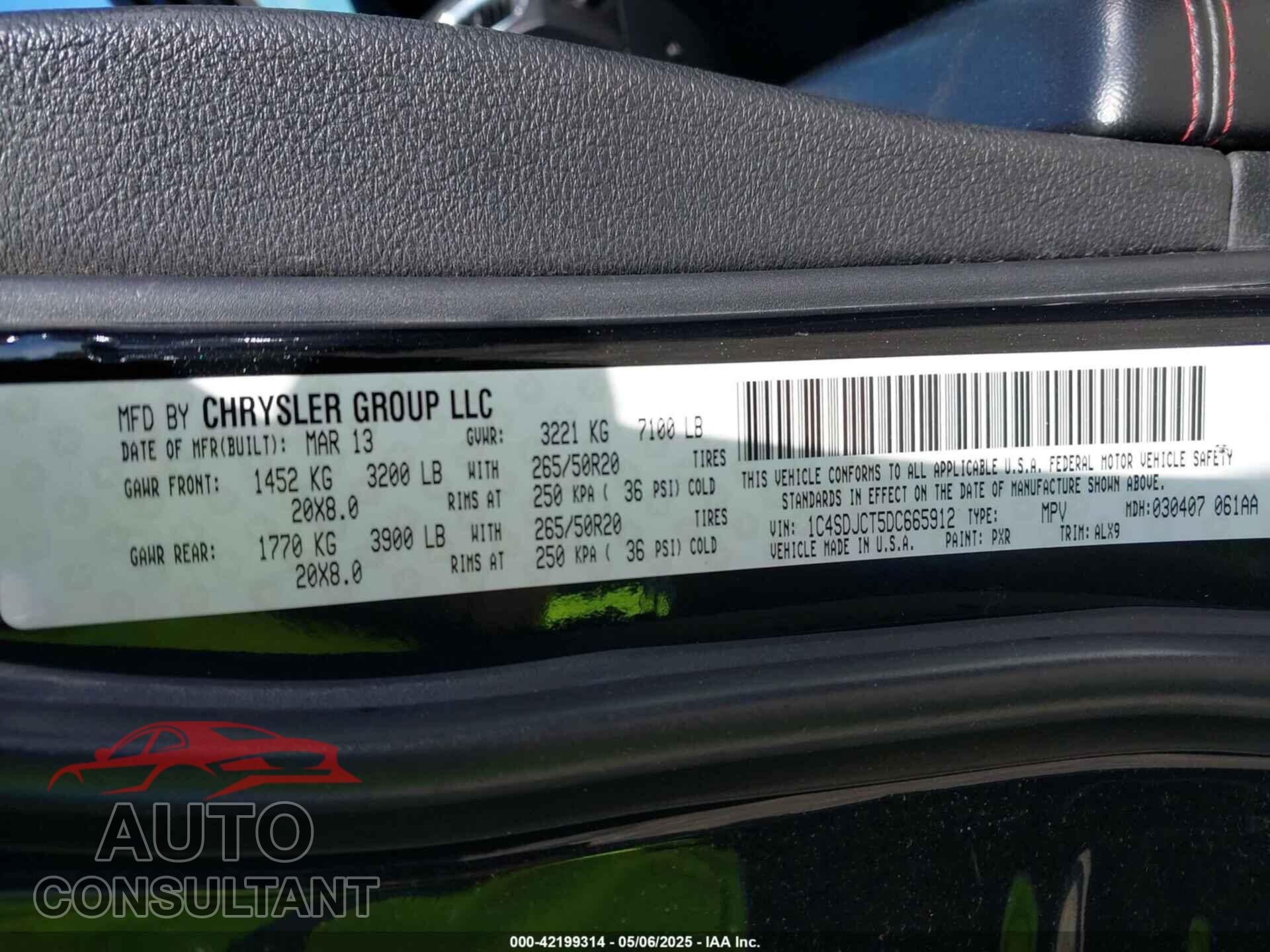 DODGE DURANGO 2013 - 1C4SDJCT5DC665912