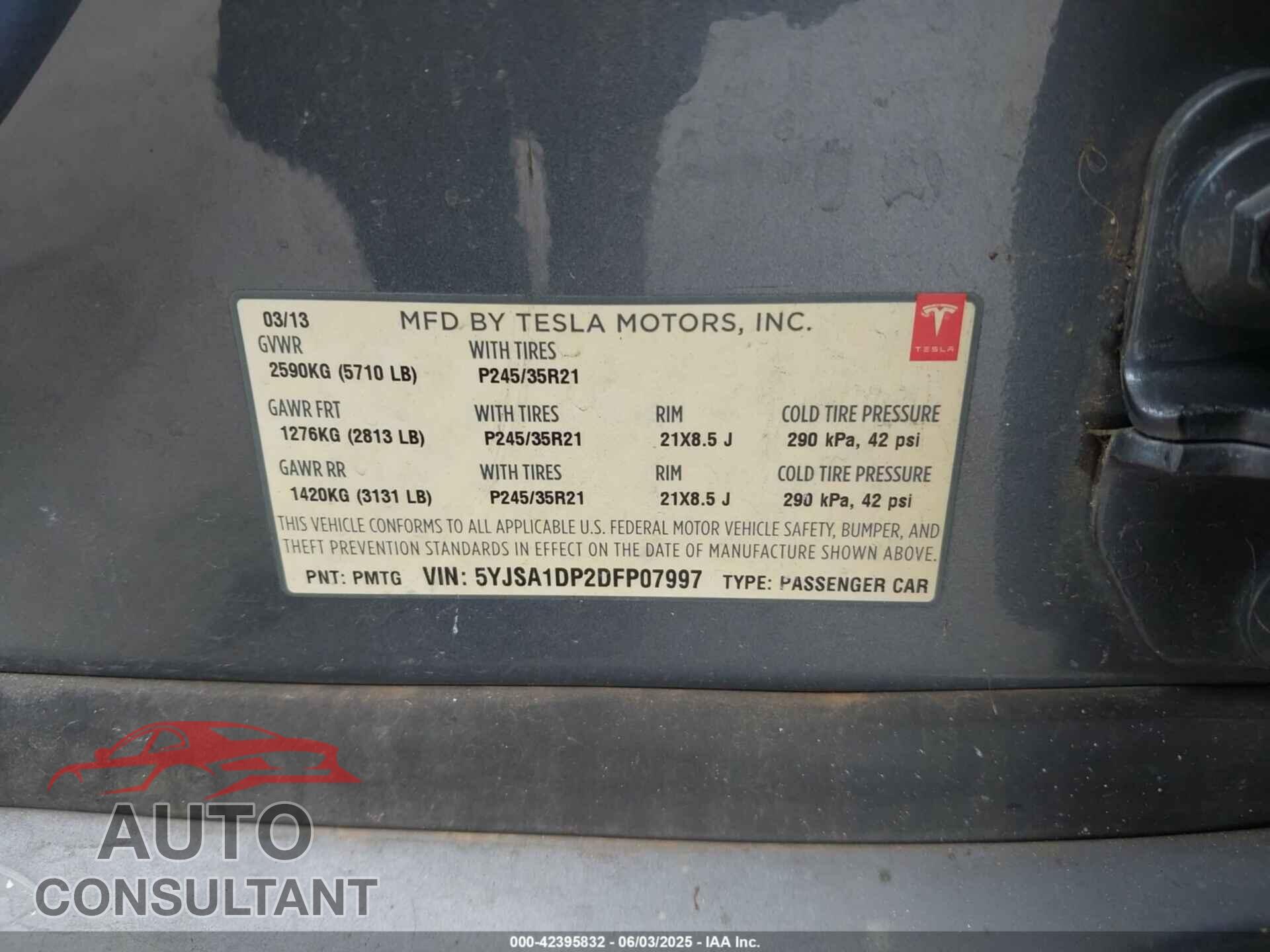TESLA MODEL S 2013 - 5YJSA1DP2DFP07997
