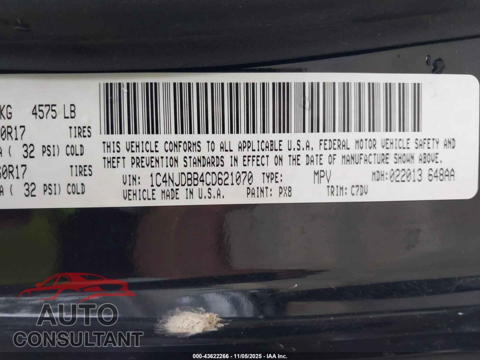 JEEP COMPASS 2012 - 1C4NJDBB4CD621070