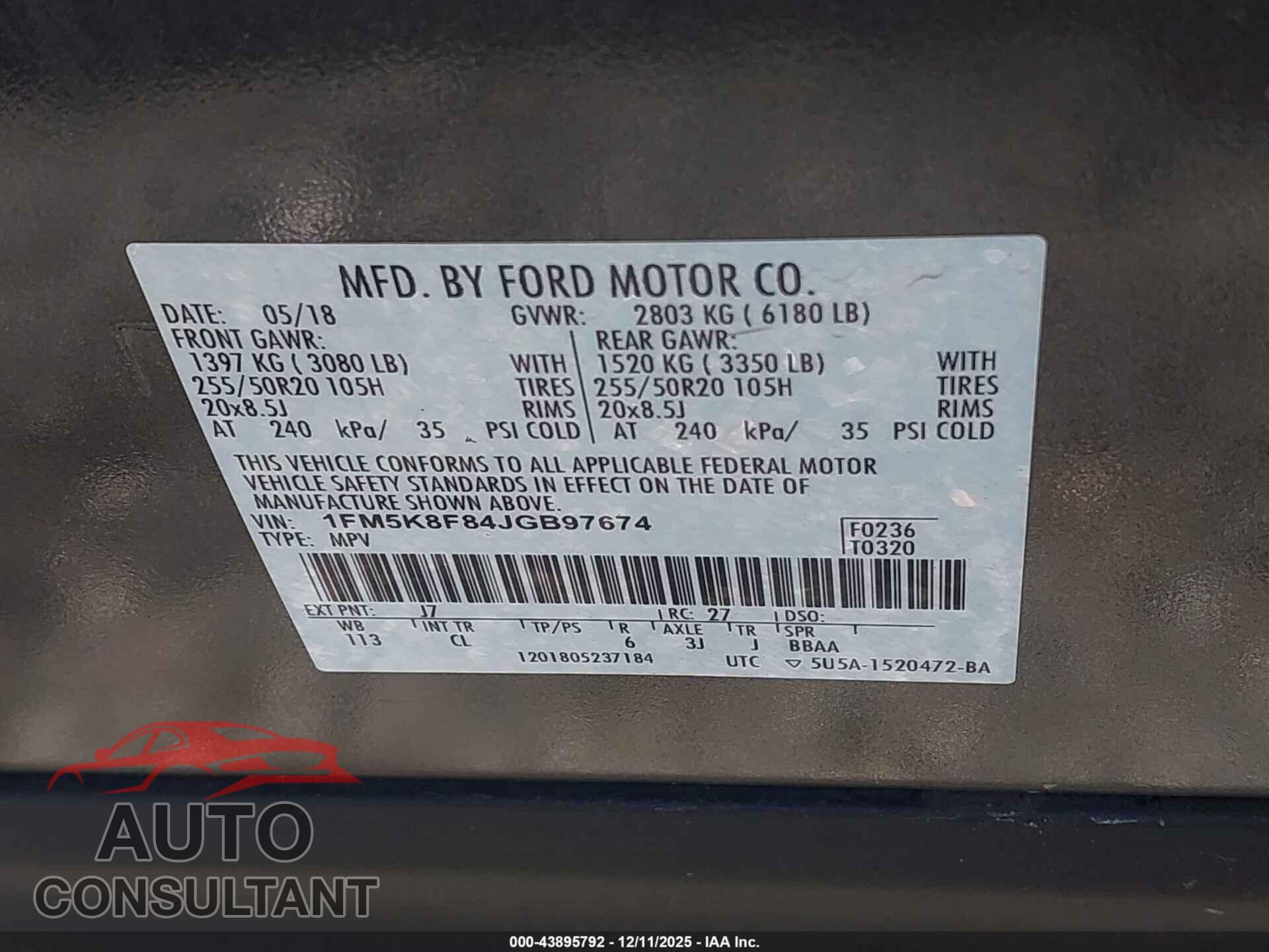 FORD EXPLORER 2018 - 1FM5K8F84JGB97674