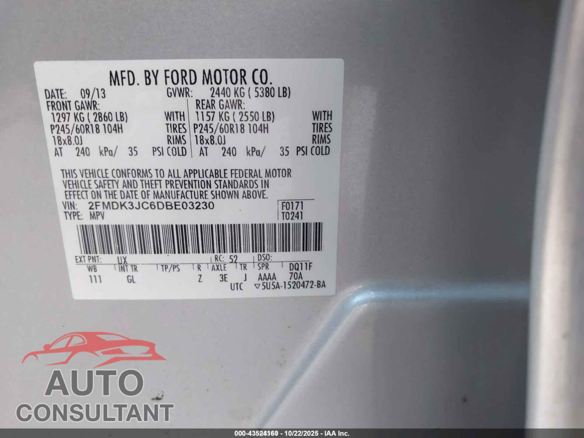 FORD EDGE 2013 - 2FMDK3JC6DBE03230