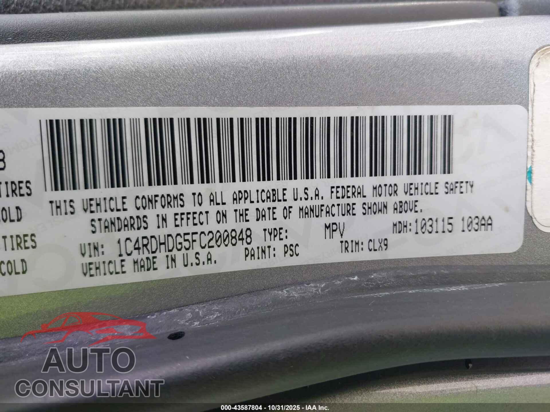 DODGE DURANGO 2015 - 1C4RDHDG5FC200848