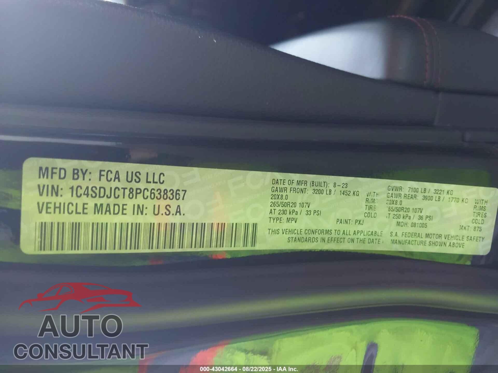 DODGE DURANGO 2023 - 1C4SDJCT8PC638367