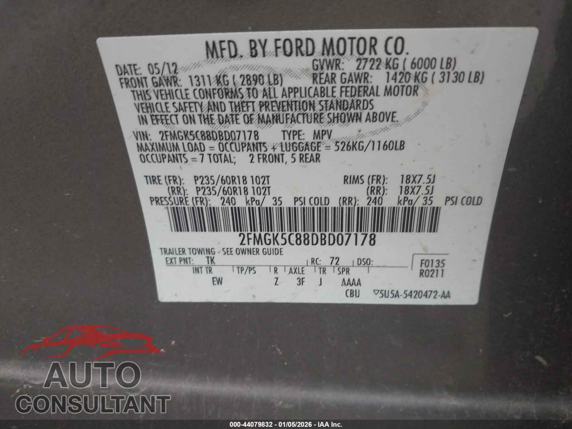 FORD FLEX 2013 - 2FMGK5C88DBD07178