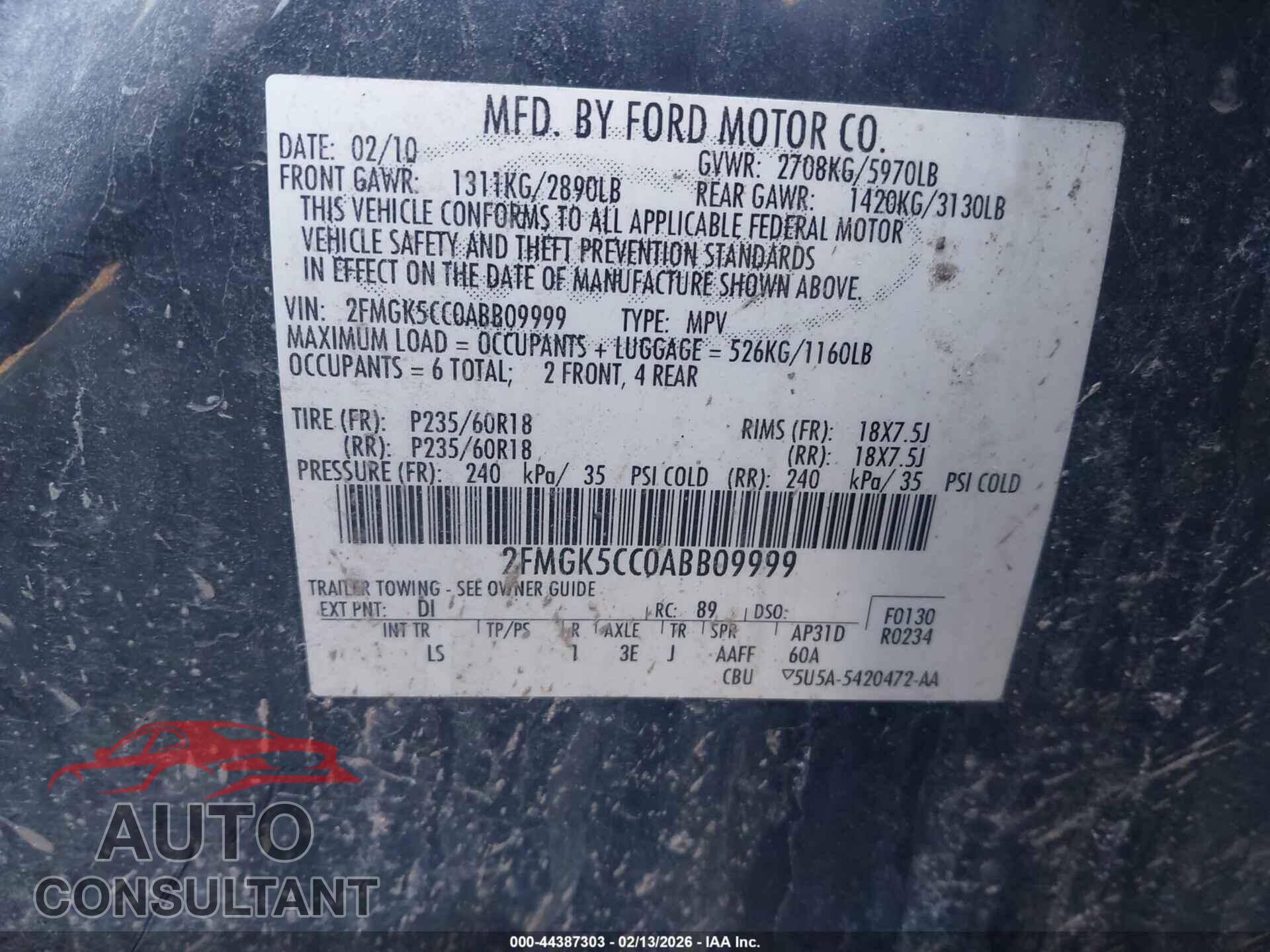 FORD FLEX 2010 - 2FMGK5CC0ABB09999