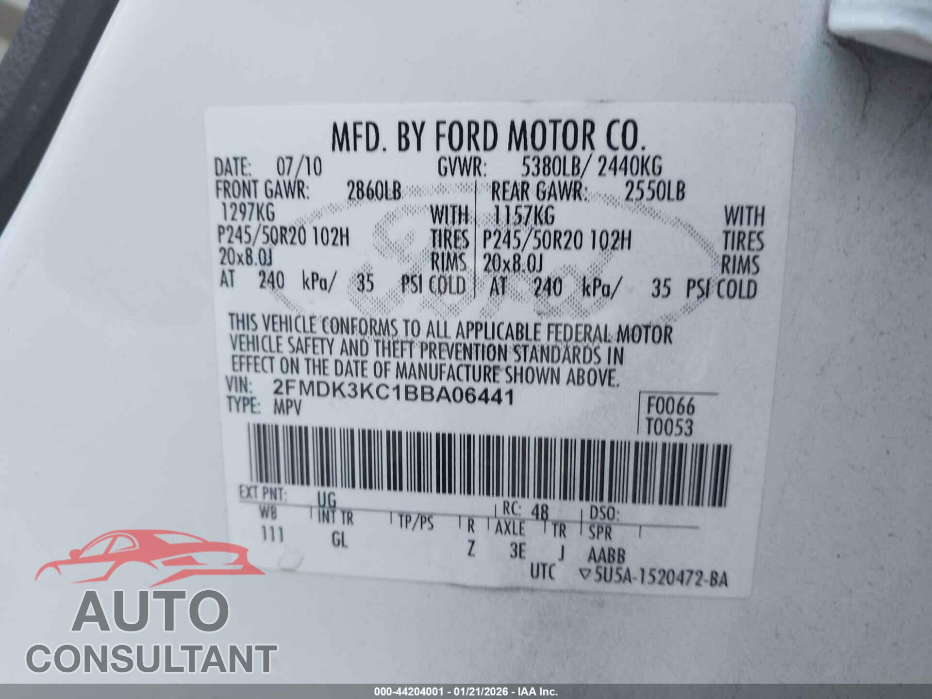 FORD EDGE 2011 - 2FMDK3KC1BBA06441