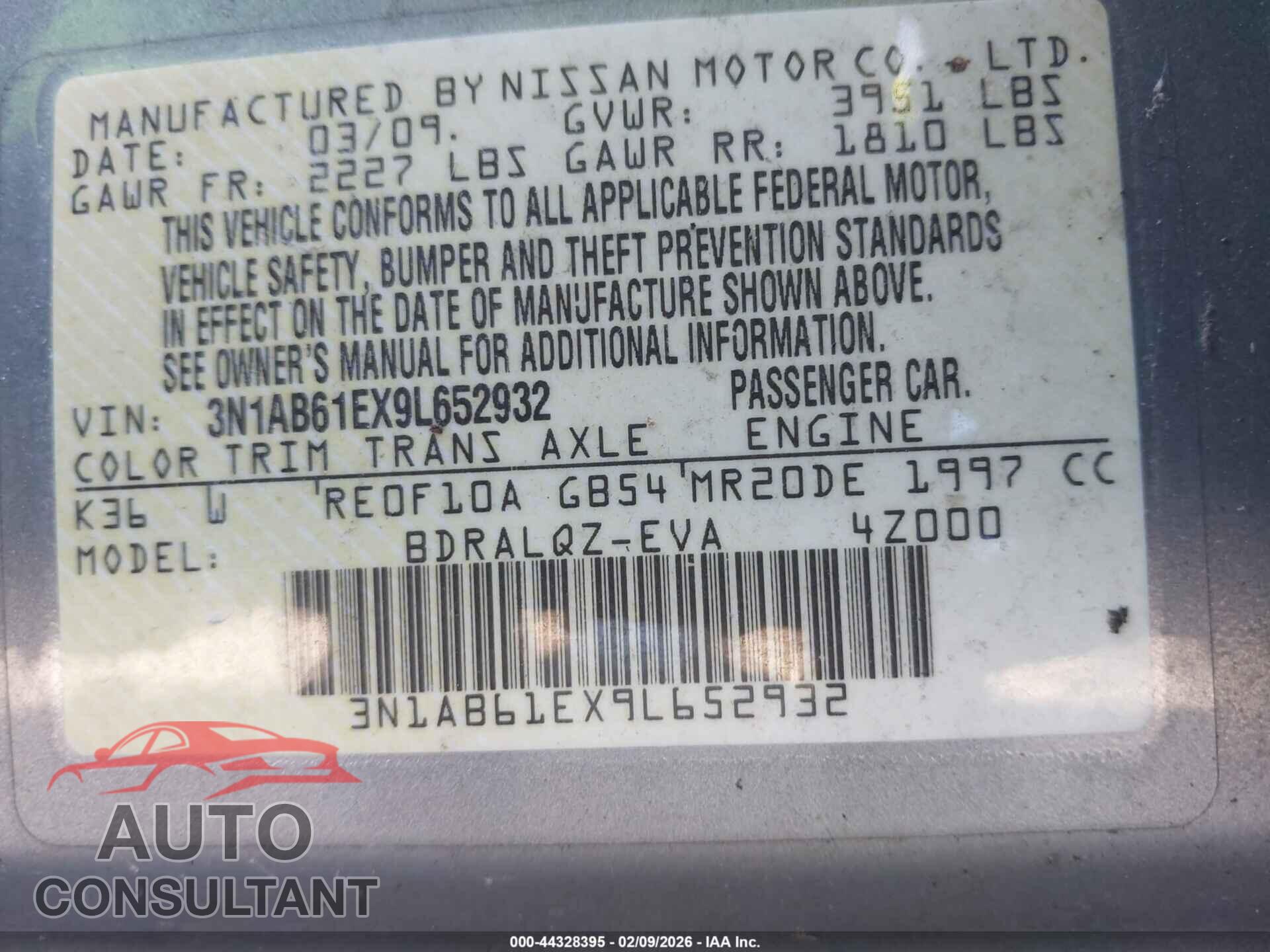 NISSAN SENTRA 2009 - 3N1AB61EX9L652932