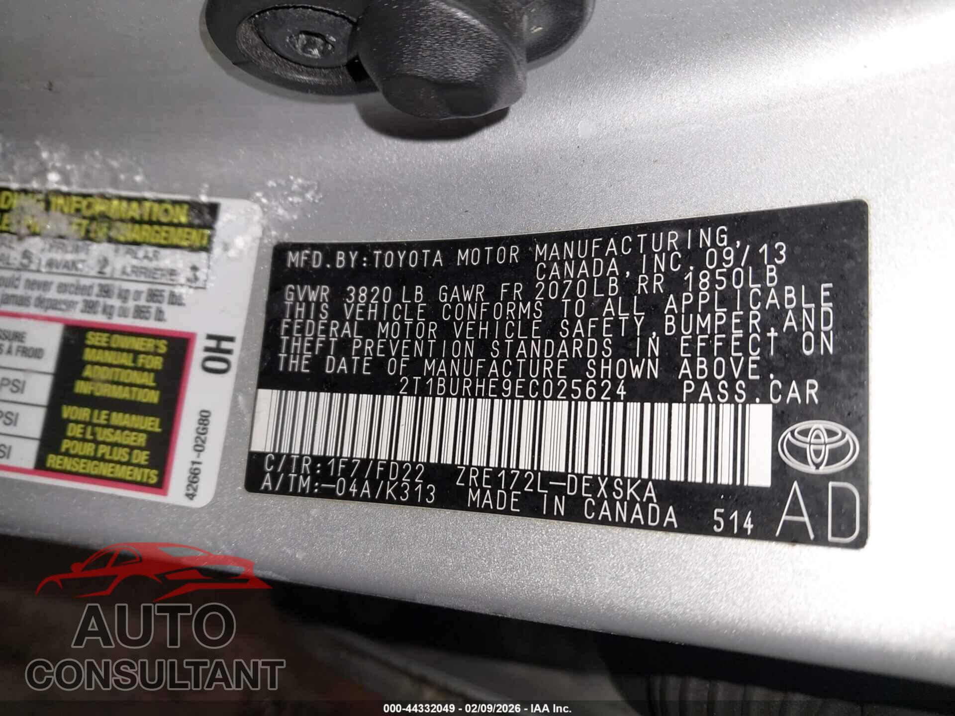 TOYOTA COROLLA 2014 - 2T1BURHE9EC025624