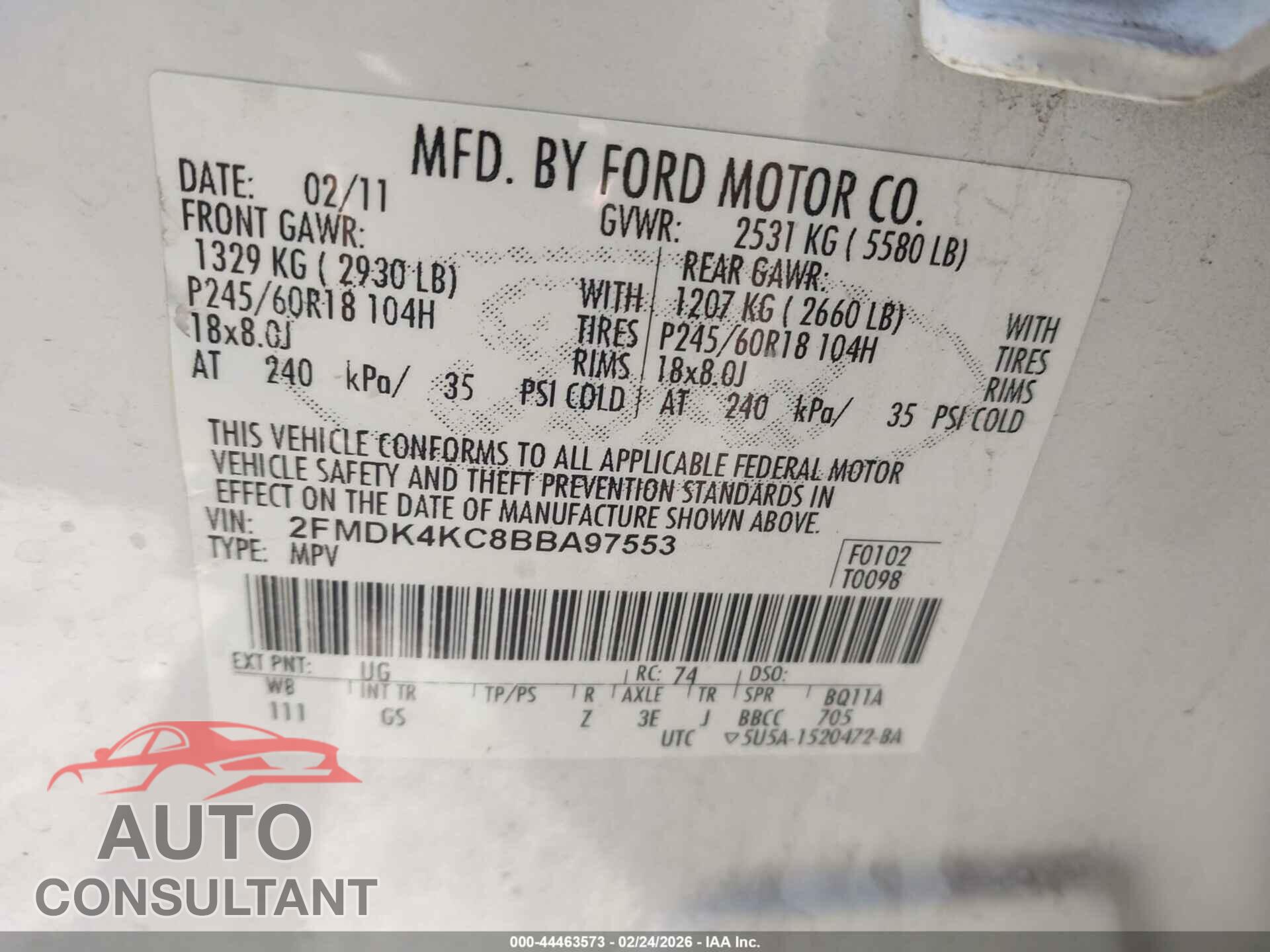FORD EDGE 2011 - 2FMDK4KC8BBA97553