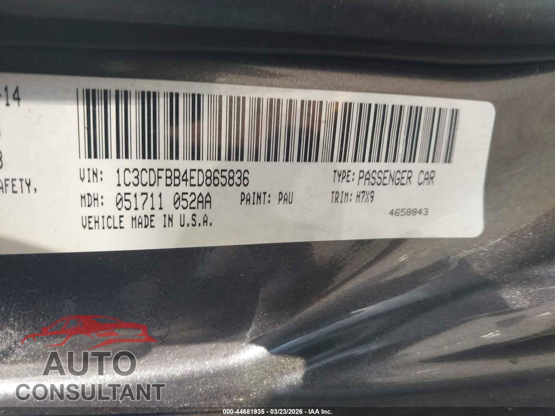 DODGE DART 2014 - 1C3CDFBB4ED865836