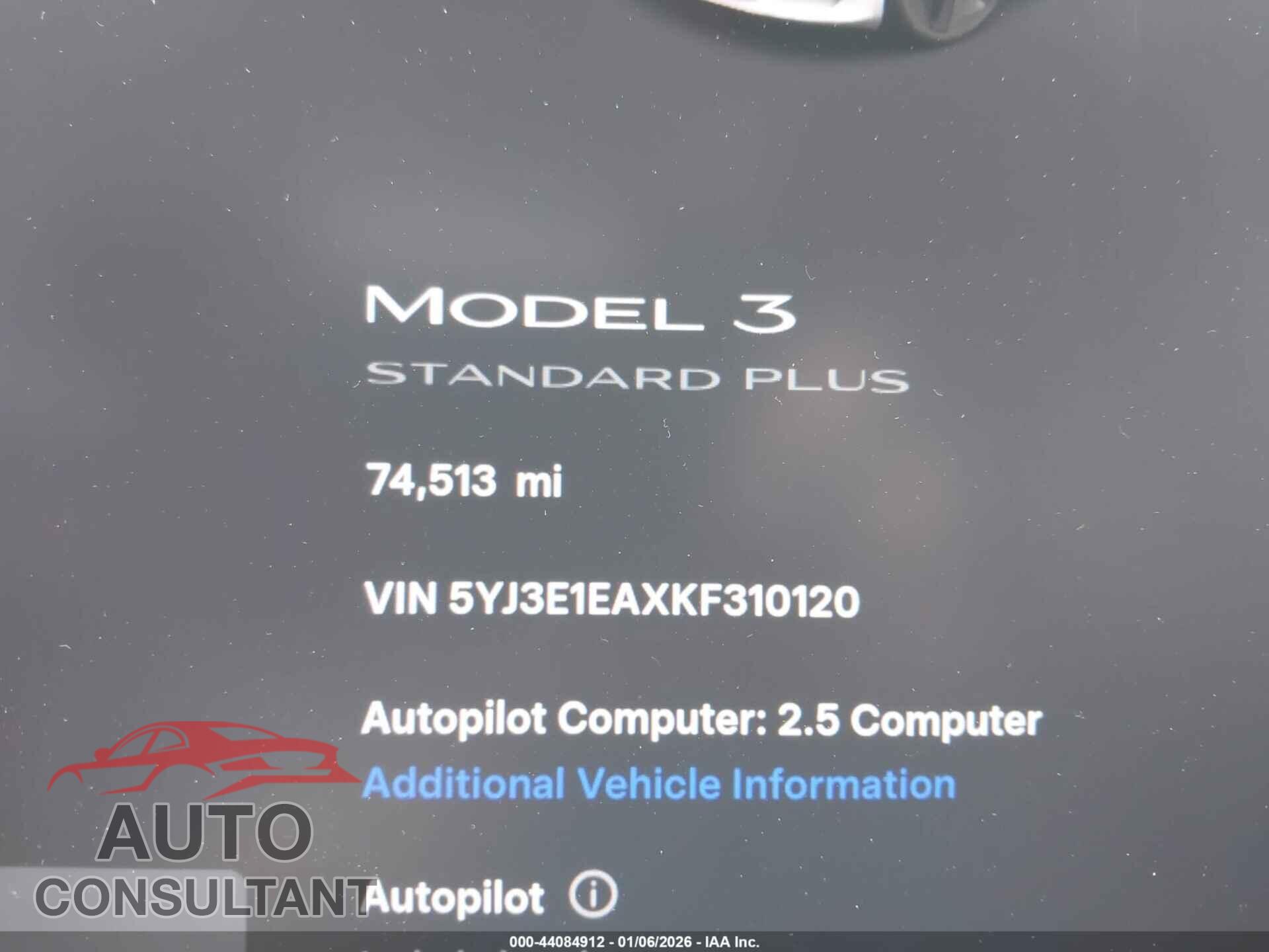 TESLA MODEL 3 2019 - 5YJ3E1EAXKF310120