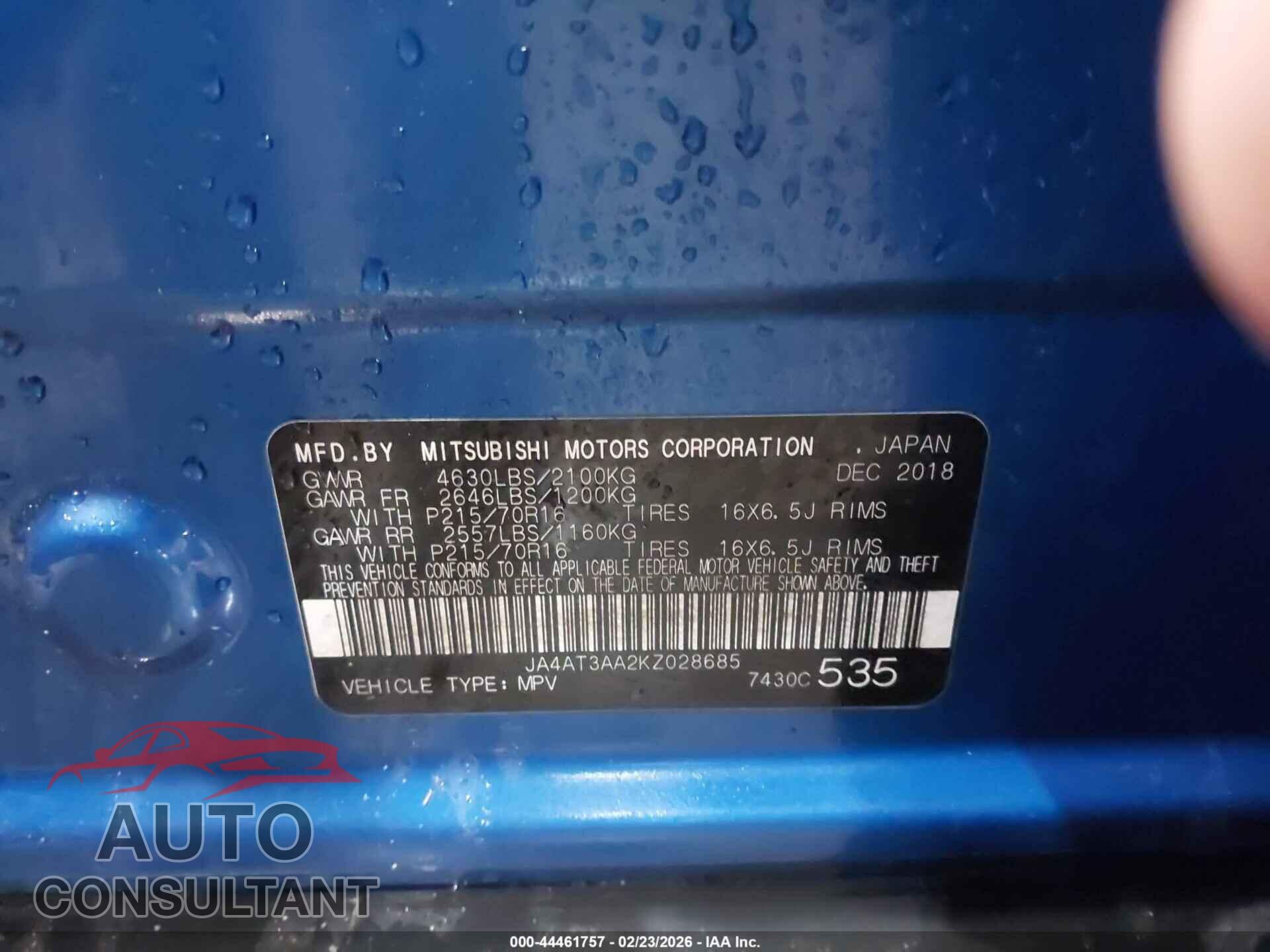 MITSUBISHI ECLIPSE CROSS 2019 - JA4AT3AA2KZ028685