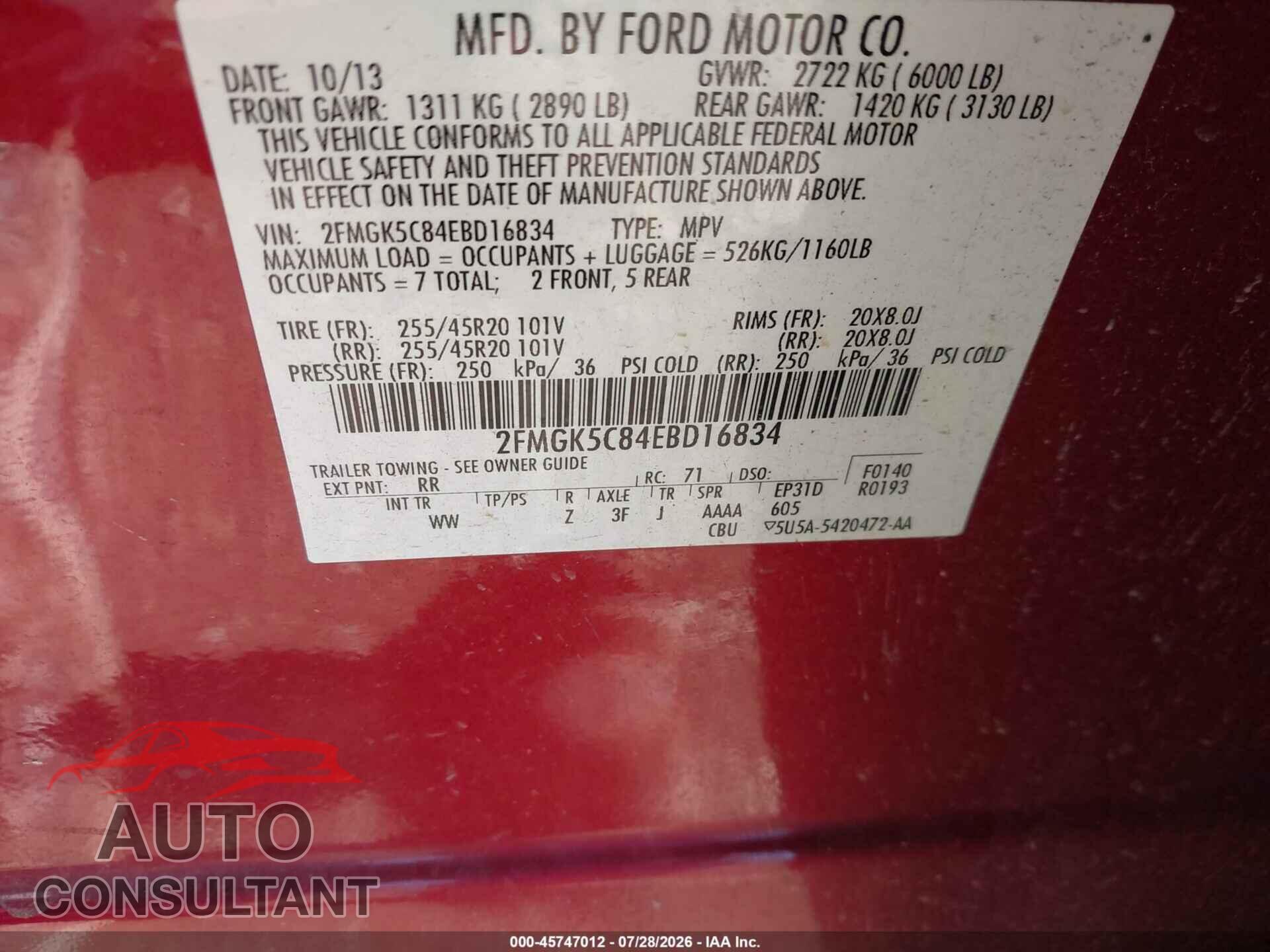FORD FLEX 2014 - 2FMGK5C84EBD16834
