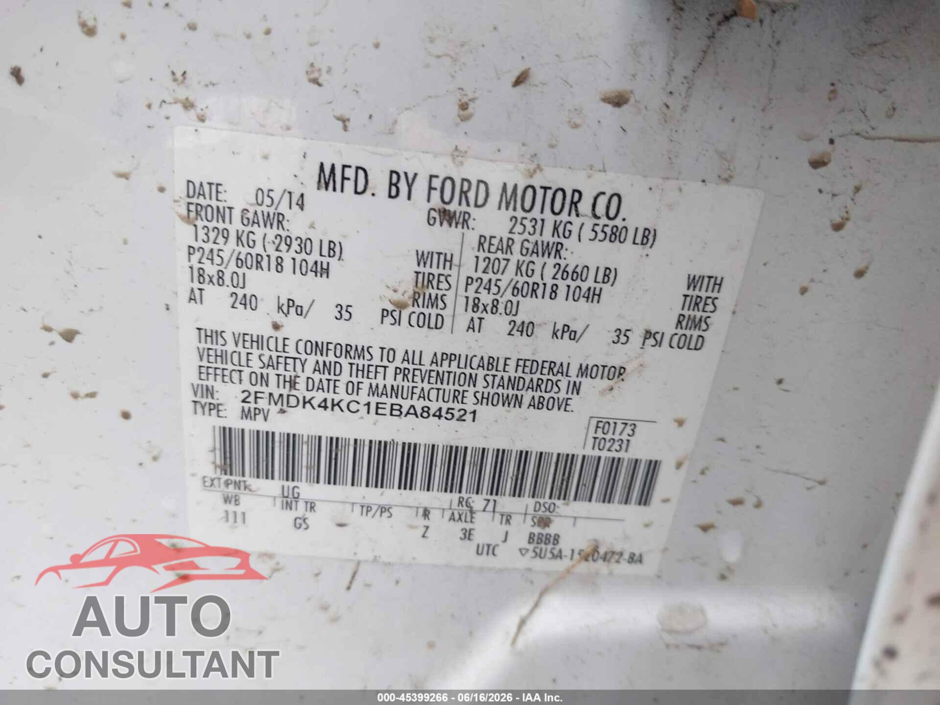 FORD EDGE 2014 - 2FMDK4KC1EBA84521