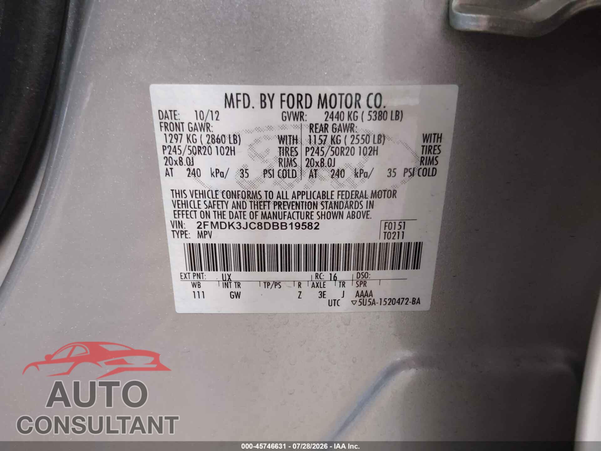 FORD EDGE 2013 - 2FMDK3JC8DBB19582