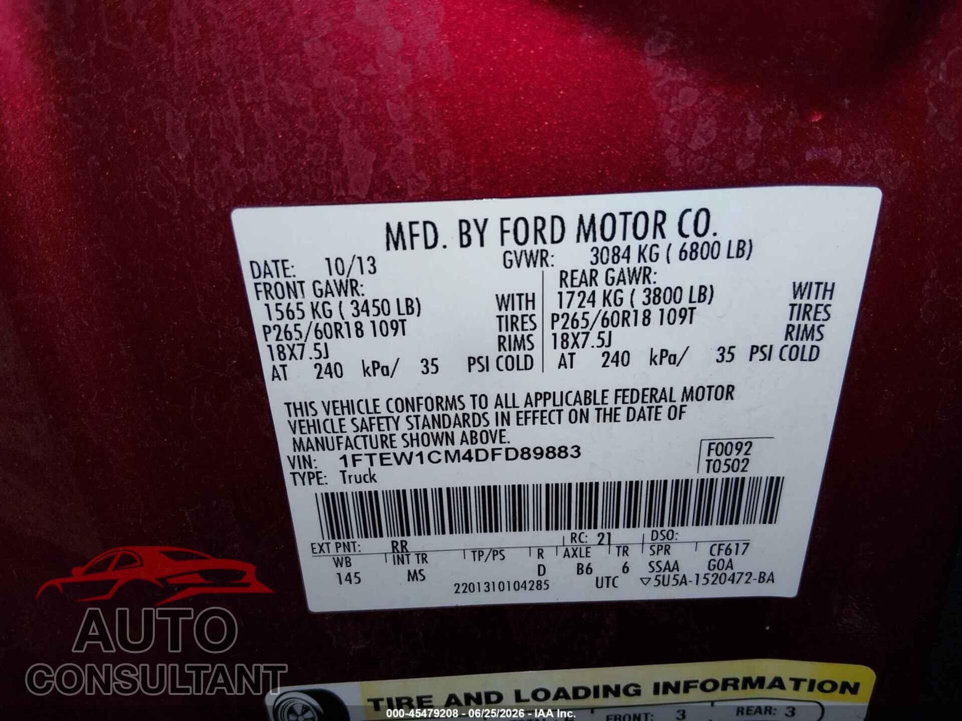 FORD F-150 2013 - 1FTEW1CM4DFD89883