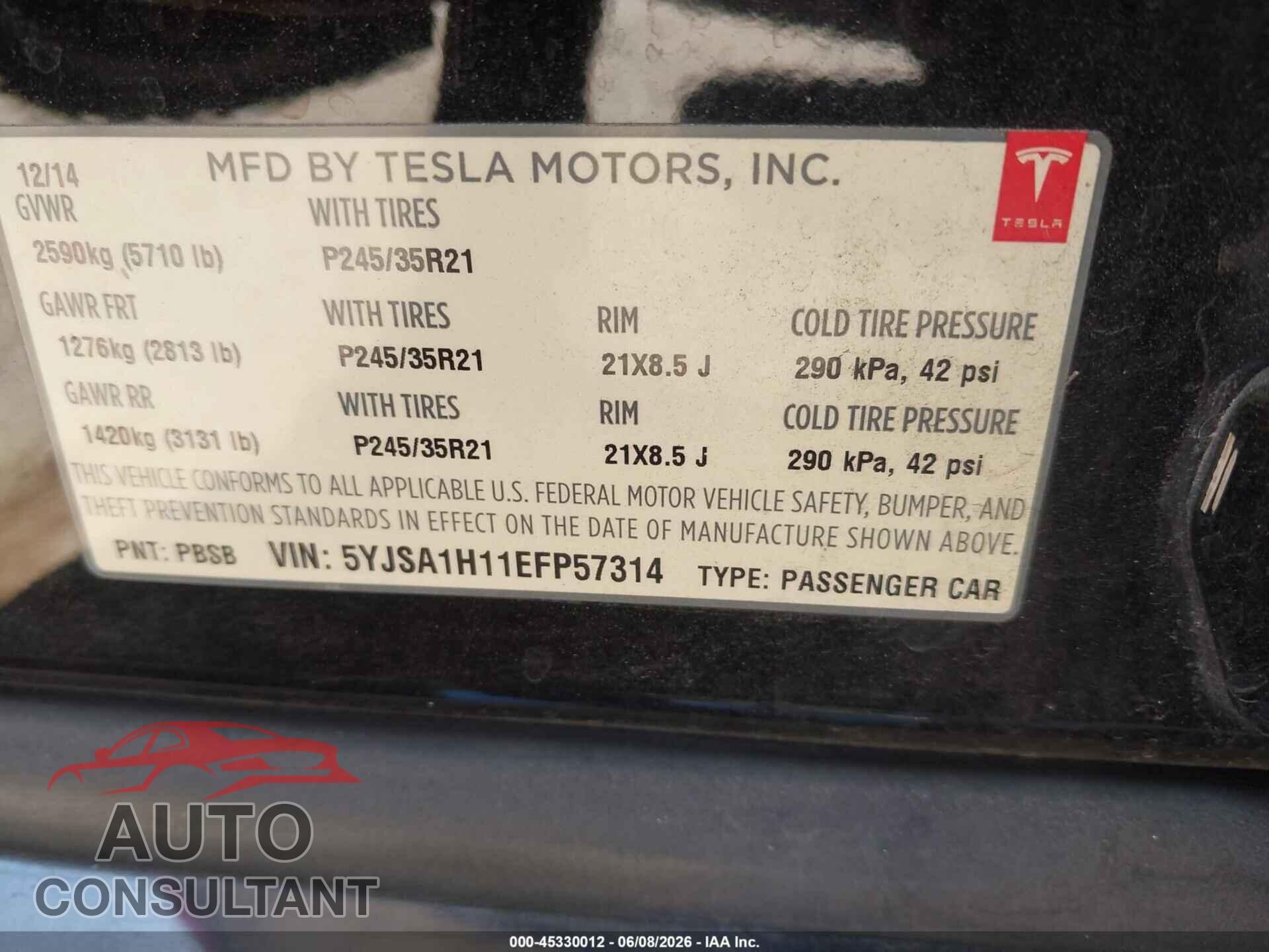 TESLA MODEL S 2014 - 5YJSA1H11EFP57314